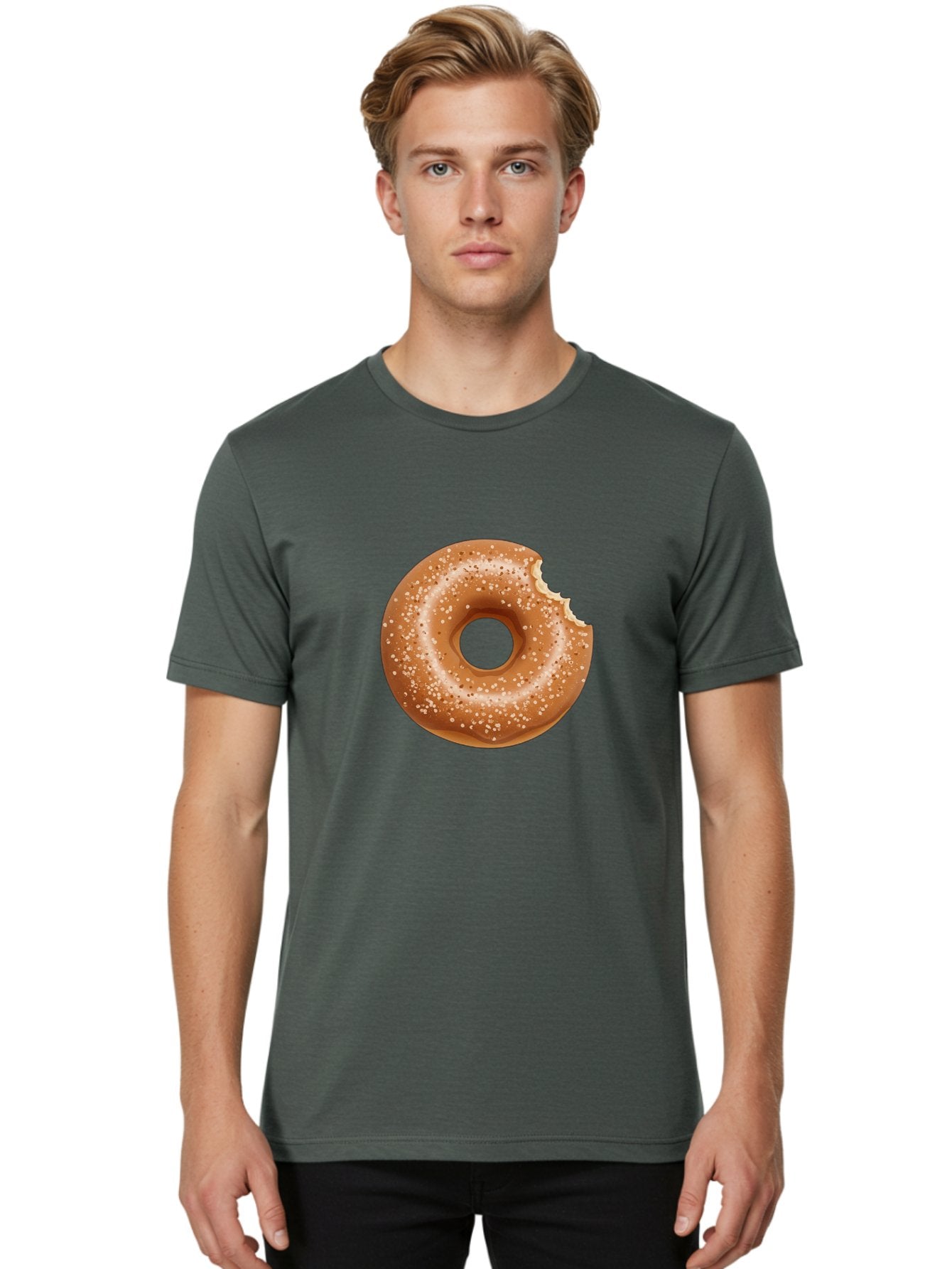 Glazed-Donut Men'S Graphic Tee, 100% Cotton, Comfortable Casual Summer Wear, Machine Washable, Glazed Donut, Bitten Donut, Sweet Treats, Tasty Desserts, Sugar-Coated, Donut With Bite Taken, Indulgent Snack, Baked Goods Baa737 29