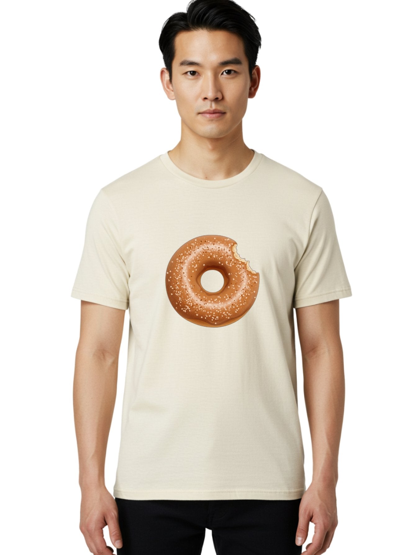 Glazed-Donut Men'S Graphic Tee, 100% Cotton, Comfortable Casual Summer Wear, Machine Washable, Glazed Donut, Bitten Donut, Sweet Treats, Tasty Desserts, Sugar-Coated, Donut With Bite Taken, Indulgent Snack, Baked Goods Baa737 21