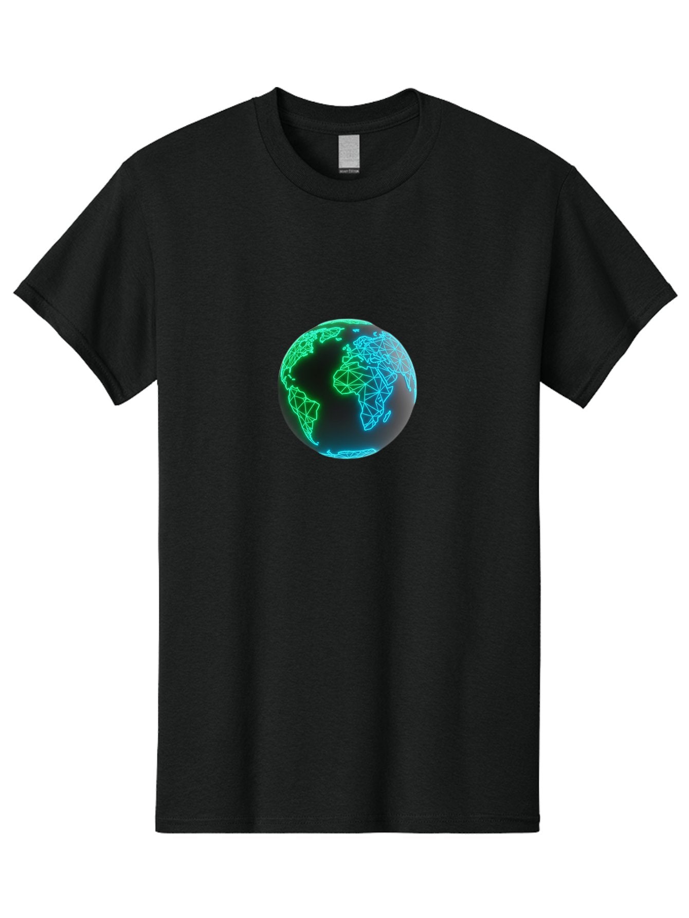 Globe-10 Men'S Graphic Tee, 100% Cotton, Comfortable Casual Summer Wear, Machine Washable, Globe, World Map, Digital Art, Neon Lights, Blue And Green Hues, Futuristic Design, Network Connections, Global Unity, 3D Rendering Baa739 7
