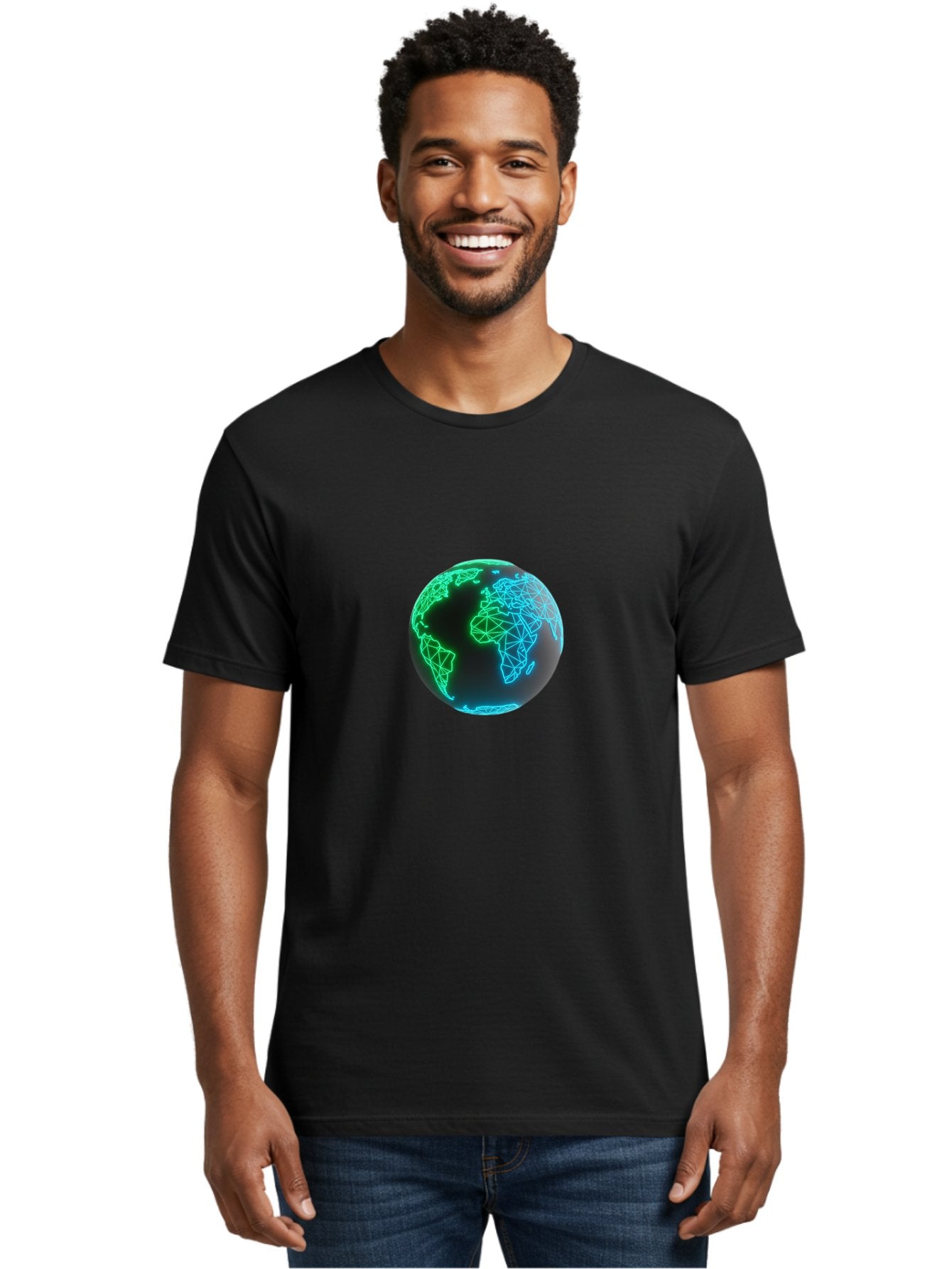 Globe-10 Men'S Graphic Tee, 100% Cotton, Comfortable Casual Summer Wear, Machine Washable, Globe, World Map, Digital Art, Neon Lights, Blue And Green Hues, Futuristic Design, Network Connections, Global Unity, 3D Rendering Baa739 16