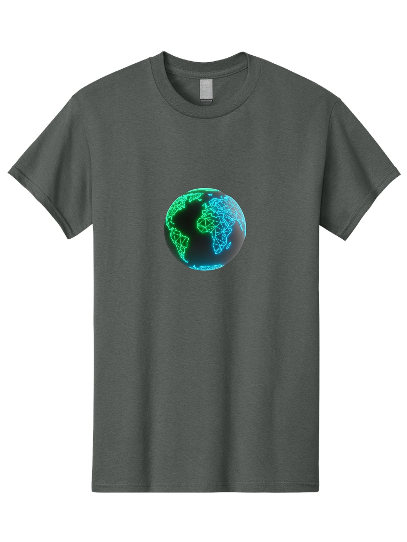 Globe-10 Men'S Graphic Tee, 100% Cotton, Comfortable Casual Summer Wear, Machine Washable, Globe, World Map, Digital Art, Neon Lights, Blue And Green Hues, Futuristic Design, Network Connections, Global Unity, 3D Rendering Baa739 8