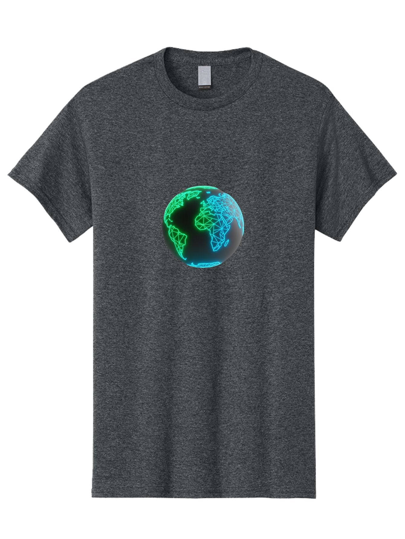 Globe-10 Men'S Graphic Tee, 100% Cotton, Comfortable Casual Summer Wear, Machine Washable, Globe, World Map, Digital Art, Neon Lights, Blue And Green Hues, Futuristic Design, Network Connections, Global Unity, 3D Rendering Baa739 4
