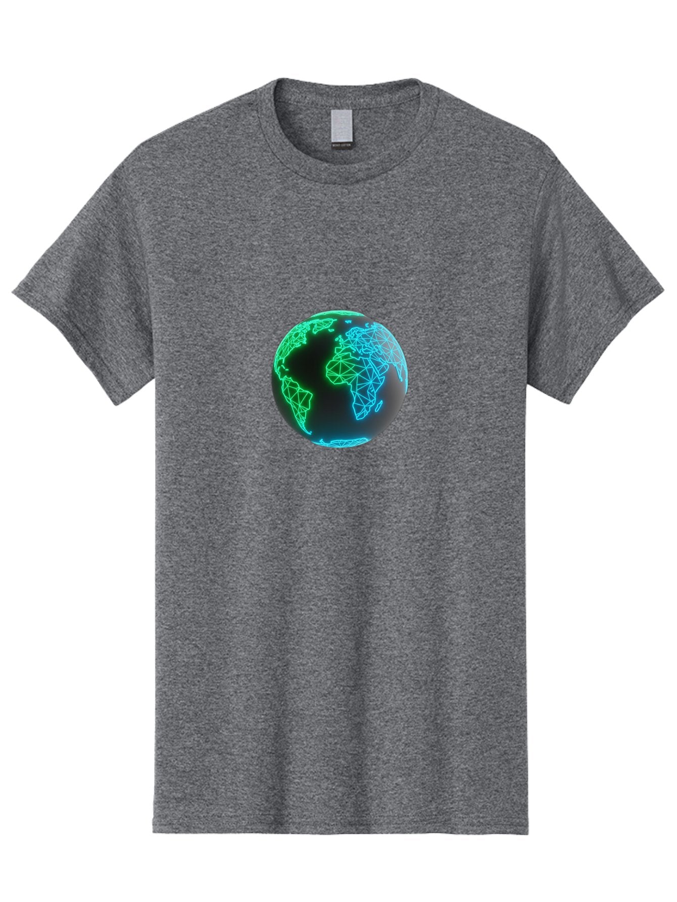 Globe-10 Men'S Graphic Tee, 100% Cotton, Comfortable Casual Summer Wear, Machine Washable, Globe, World Map, Digital Art, Neon Lights, Blue And Green Hues, Futuristic Design, Network Connections, Global Unity, 3D Rendering Baa739 3