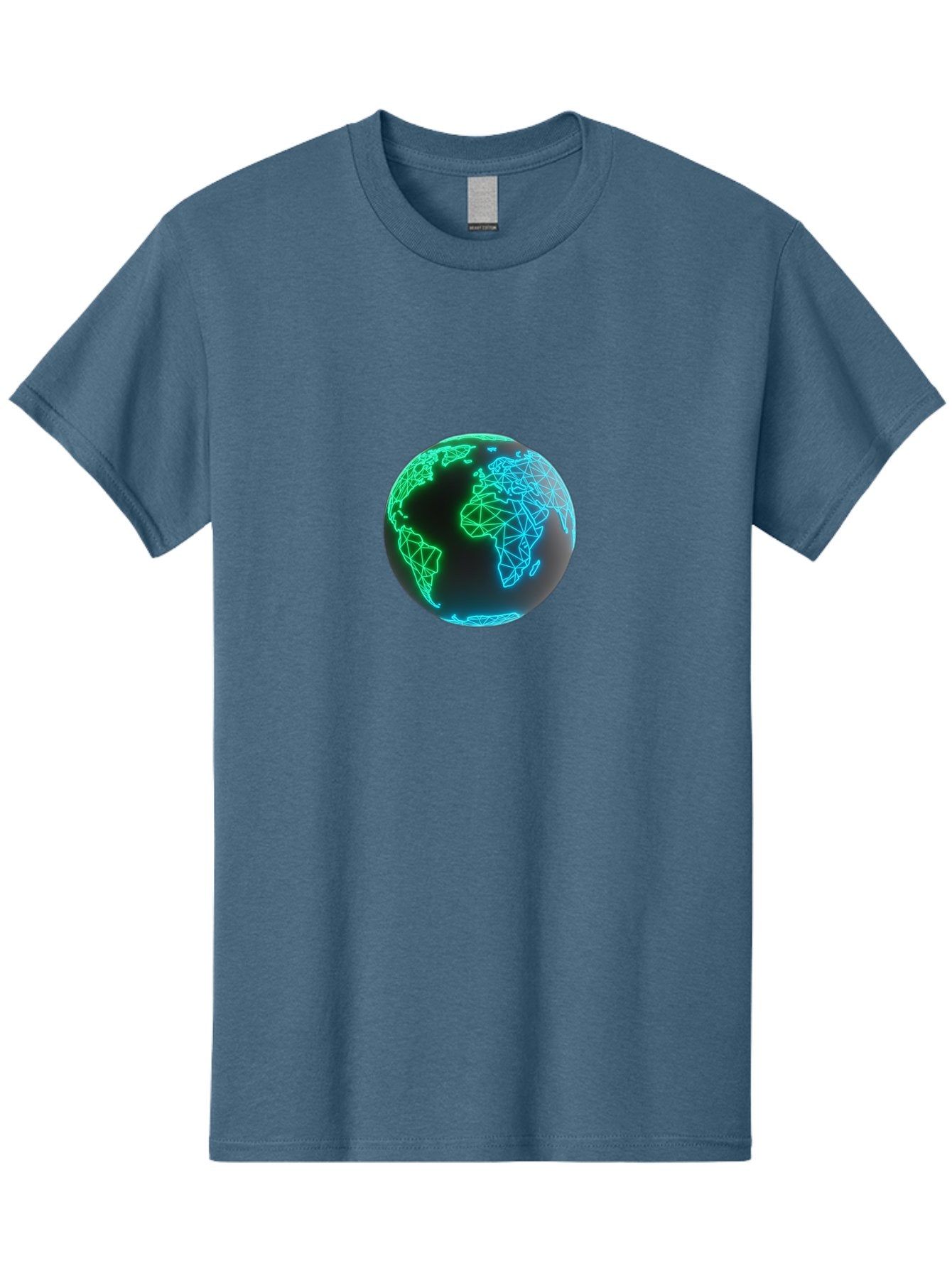 Globe-10 Men'S Graphic Tee, 100% Cotton, Comfortable Casual Summer Wear, Machine Washable, Globe, World Map, Digital Art, Neon Lights, Blue And Green Hues, Futuristic Design, Network Connections, Global Unity, 3D Rendering Baa739 10