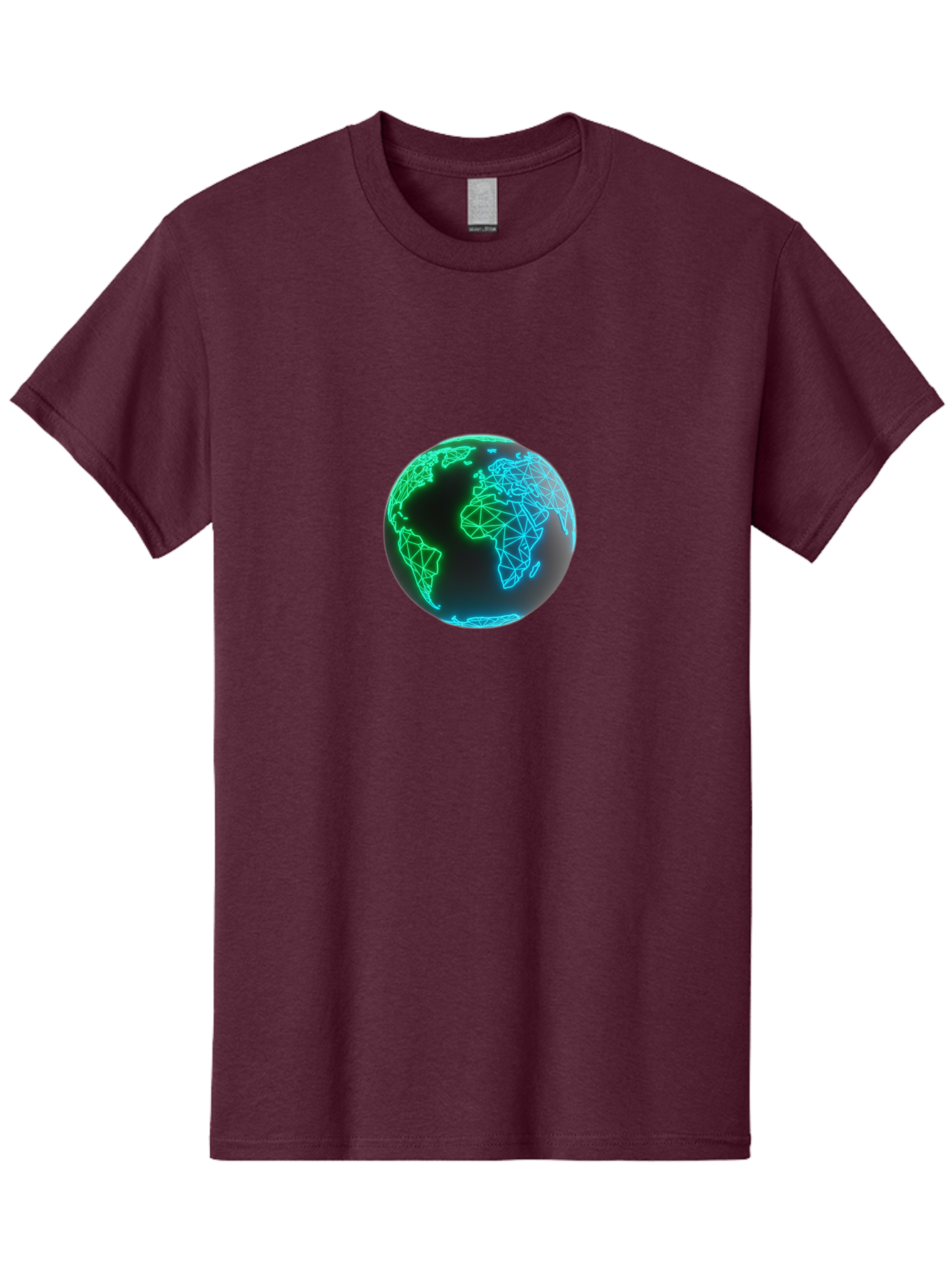 Globe-10 Men'S Graphic Tee, 100% Cotton, Comfortable Casual Summer Wear, Machine Washable, Globe, World Map, Digital Art, Neon Lights, Blue And Green Hues, Futuristic Design, Network Connections, Global Unity, 3D Rendering Baa739 3