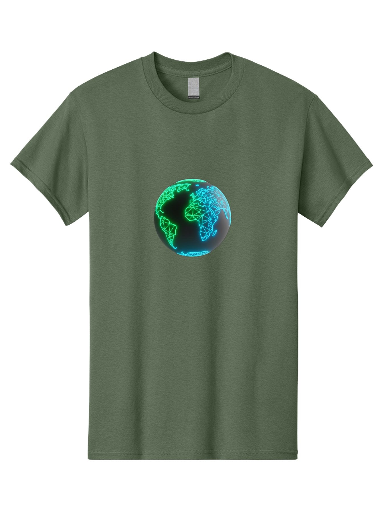 Globe-10 Men'S Graphic Tee, 100% Cotton, Comfortable Casual Summer Wear, Machine Washable, Globe, World Map, Digital Art, Neon Lights, Blue And Green Hues, Futuristic Design, Network Connections, Global Unity, 3D Rendering Baa739 15