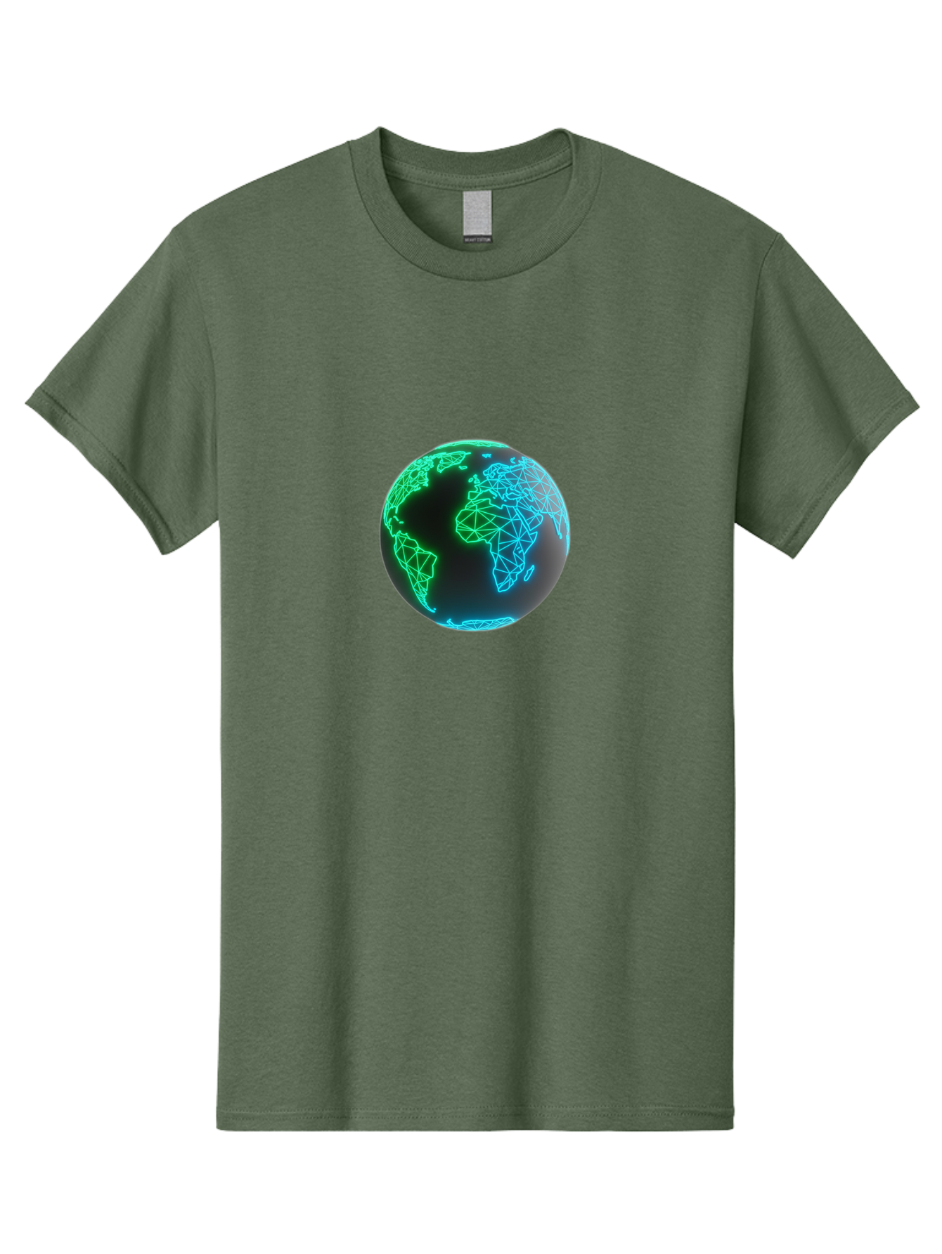 Globe-10 Men'S Graphic Tee, 100% Cotton, Comfortable Casual Summer Wear, Machine Washable, Globe, World Map, Digital Art, Neon Lights, Blue And Green Hues, Futuristic Design, Network Connections, Global Unity, 3D Rendering Baa739