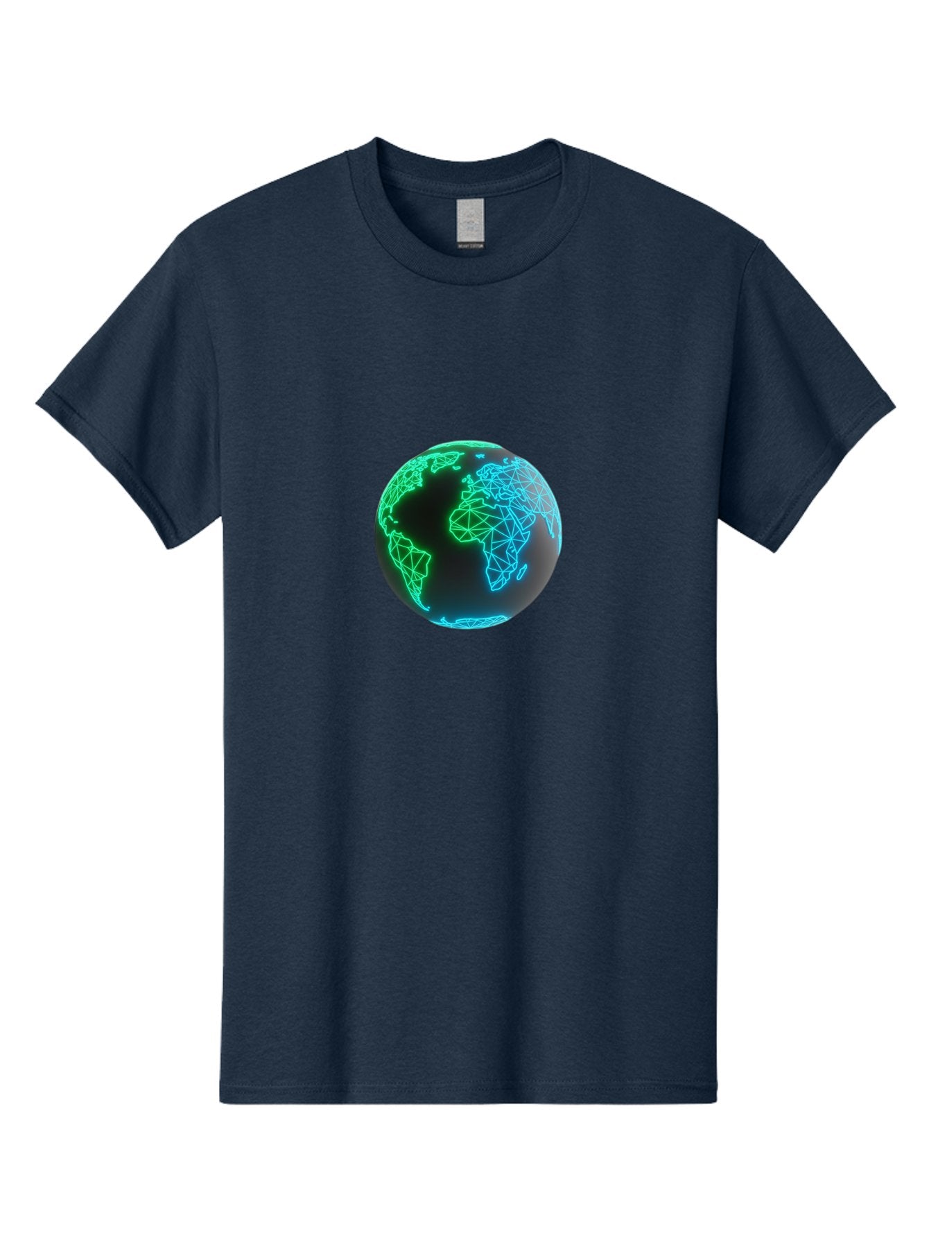 Globe-10 Men'S Graphic Tee, 100% Cotton, Comfortable Casual Summer Wear, Machine Washable, Globe, World Map, Digital Art, Neon Lights, Blue And Green Hues, Futuristic Design, Network Connections, Global Unity, 3D Rendering Baa739 9