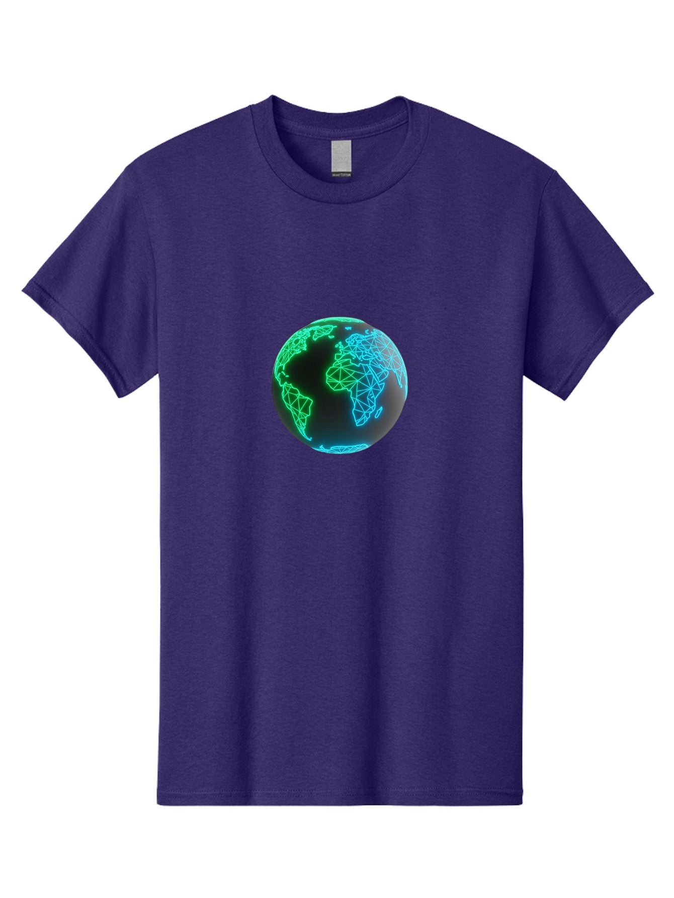 Globe-10 Men'S Graphic Tee, 100% Cotton, Comfortable Casual Summer Wear, Machine Washable, Globe, World Map, Digital Art, Neon Lights, Blue And Green Hues, Futuristic Design, Network Connections, Global Unity, 3D Rendering Baa739 5