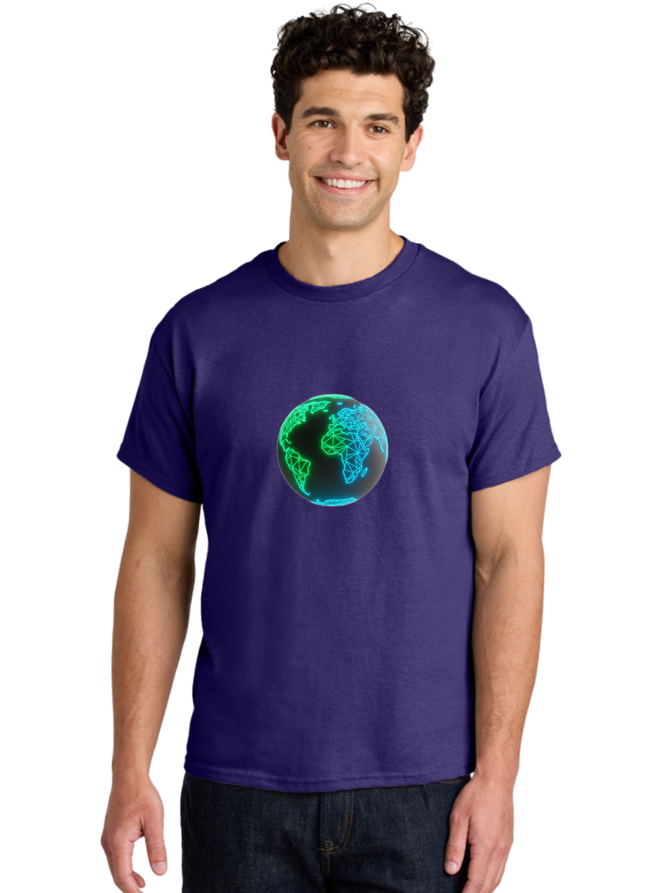 Globe-10 Men'S Graphic Tee, 100% Cotton, Comfortable Casual Summer Wear, Machine Washable, Globe, World Map, Digital Art, Neon Lights, Blue And Green Hues, Futuristic Design, Network Connections, Global Unity, 3D Rendering Baa739 16