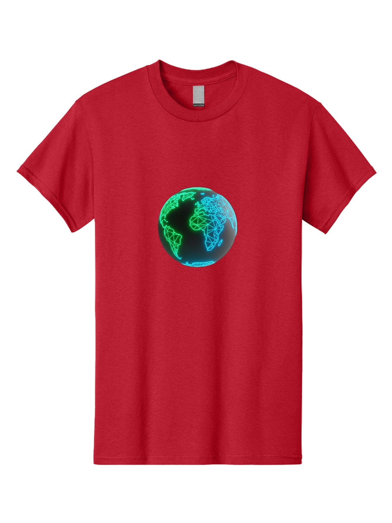 Globe-10 Men'S Graphic Tee, 100% Cotton, Comfortable Casual Summer Wear, Machine Washable, Globe, World Map, Digital Art, Neon Lights, Blue And Green Hues, Futuristic Design, Network Connections, Global Unity, 3D Rendering Baa739