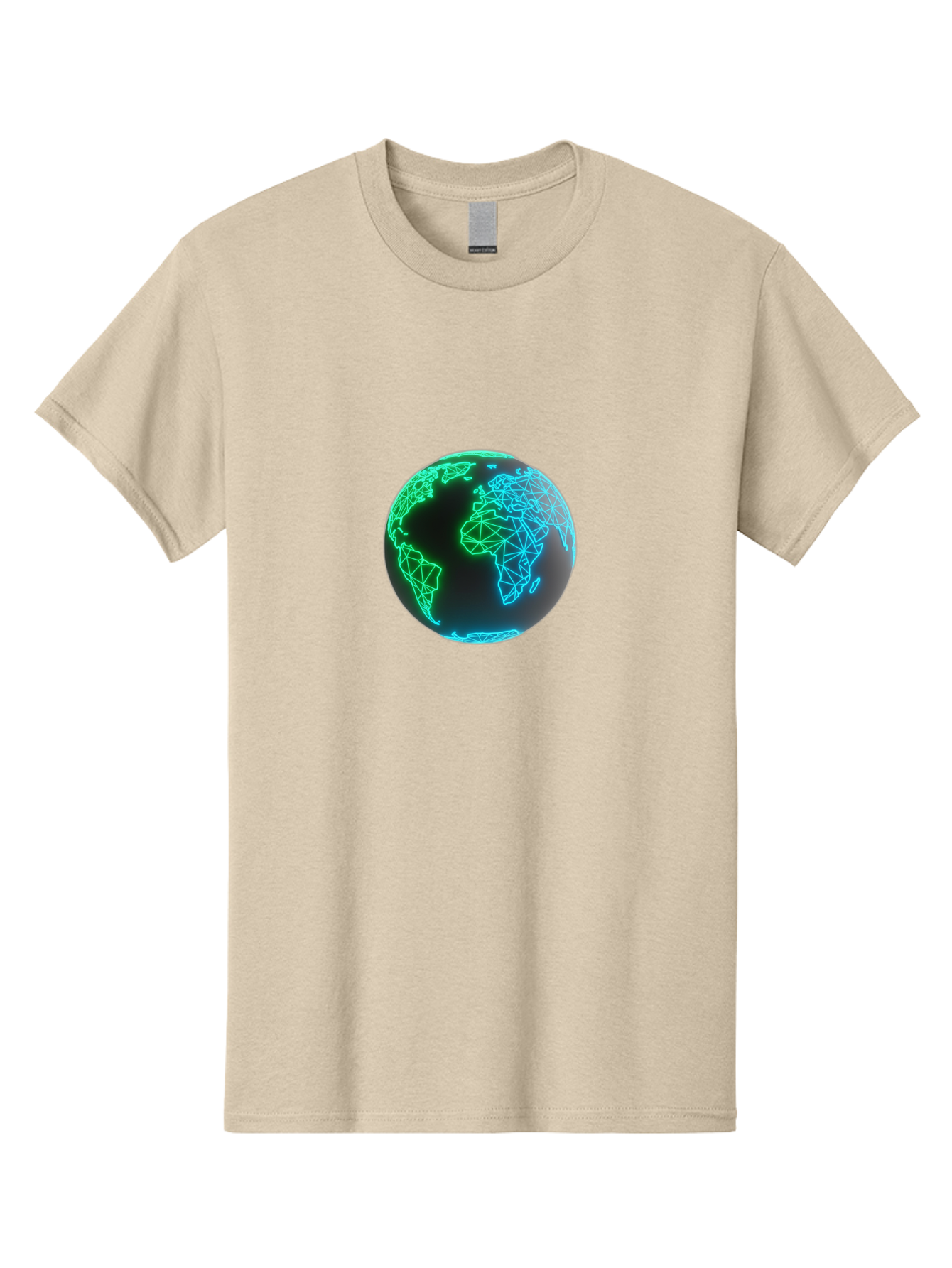 Globe-10 Men'S Graphic Tee, 100% Cotton, Comfortable Casual Summer Wear, Machine Washable, Globe, World Map, Digital Art, Neon Lights, Blue And Green Hues, Futuristic Design, Network Connections, Global Unity, 3D Rendering Baa739 5