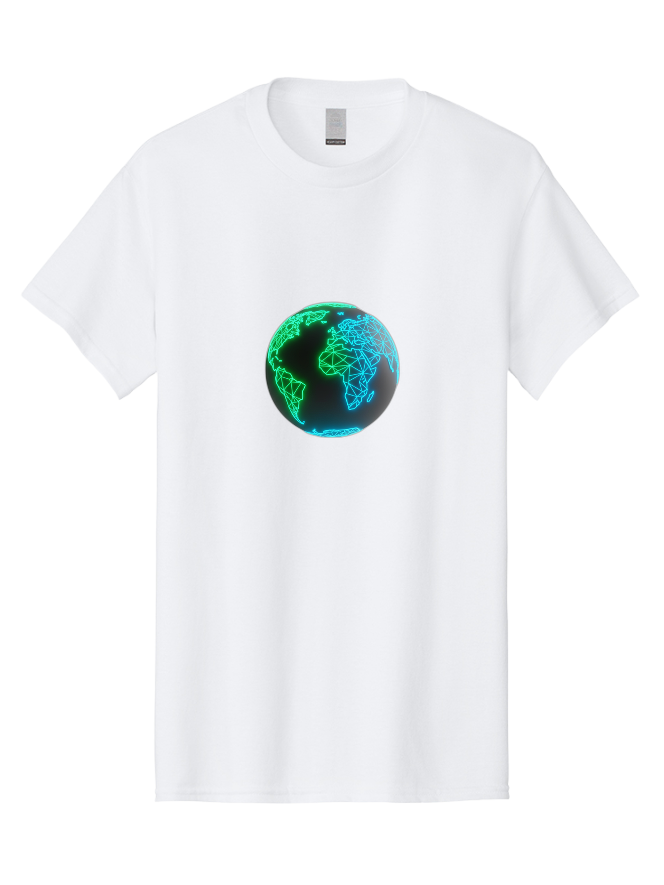 Globe-10 Men'S Graphic Tee, 100% Cotton, Comfortable Casual Summer Wear, Machine Washable, Globe, World Map, Digital Art, Neon Lights, Blue And Green Hues, Futuristic Design, Network Connections, Global Unity, 3D Rendering Baa739 7