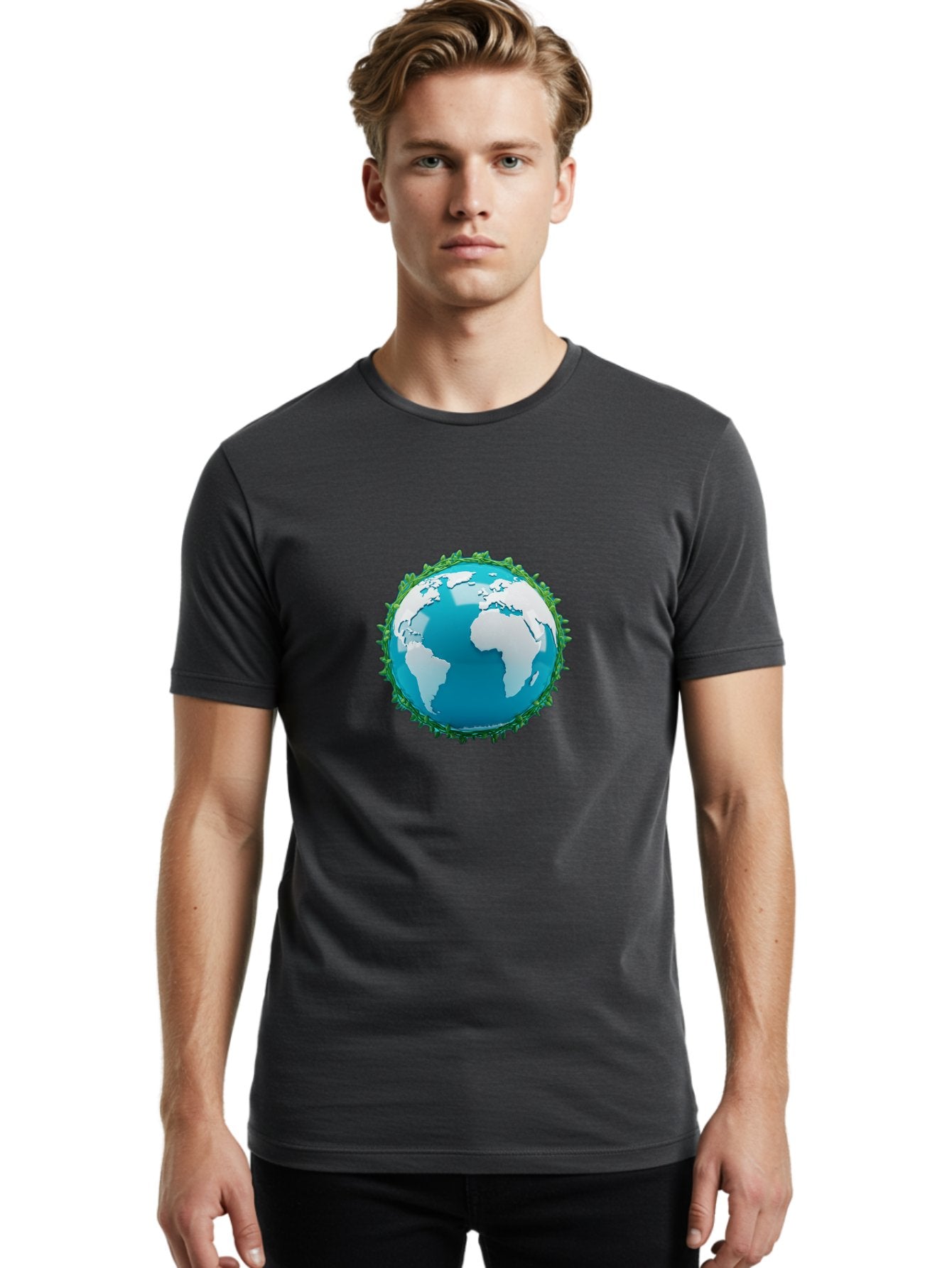 Globe-11 Men'S Graphic Tee, 100% Cotton, Comfortable Casual Summer Wear, Machine Washable, Globe Surrounded By Virus, Global Pandemic, Coronavirus Outbreak, Health Crisis, Worldwide Spread, Blue Earth, White Continents, Viral Infection, Baa740 25