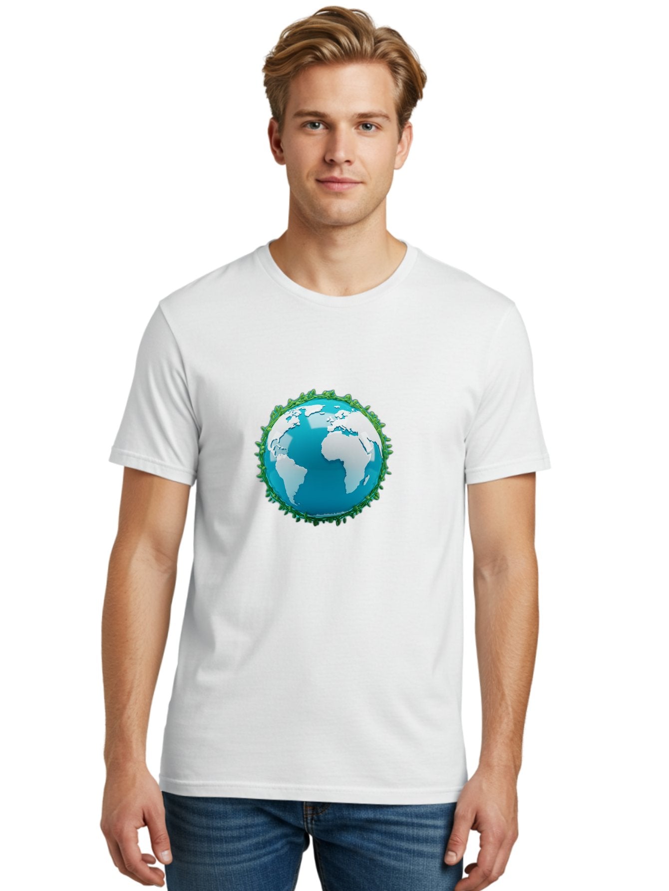 Globe-11 Men'S Graphic Tee, 100% Cotton, Comfortable Casual Summer Wear, Machine Washable, Globe Surrounded By Virus, Global Pandemic, Coronavirus Outbreak, Health Crisis, Worldwide Spread, Blue Earth, White Continents, Viral Infection, Baa740 19