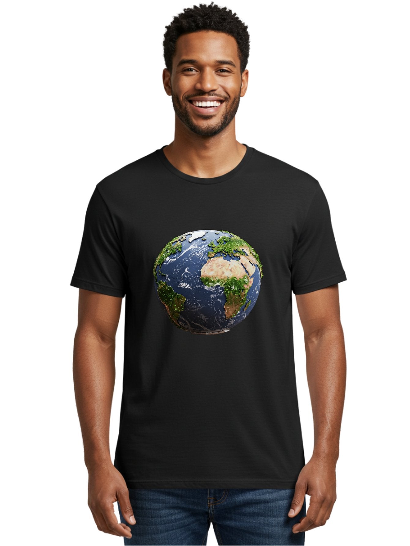 Globe-12 Men'S Graphic Tee, 100% Cotton, Comfortable Casual Summer Wear, Machine Washable, Globe Showing Africa, Europe, And Atlantic Ocean, Global View, Planet Earth, Continents, Oceans, Digital Rendering, 3D Visualization, World Map Baa741 16