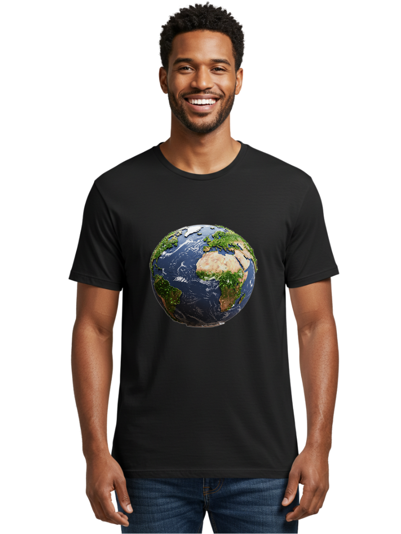 Globe-12 Men'S Graphic Tee, 100% Cotton, Comfortable Casual Summer Wear, Machine Washable, Globe Showing Africa, Europe, And Atlantic Ocean, Global View, Planet Earth, Continents, Oceans, Digital Rendering, 3D Visualization, World Map Baa741 26