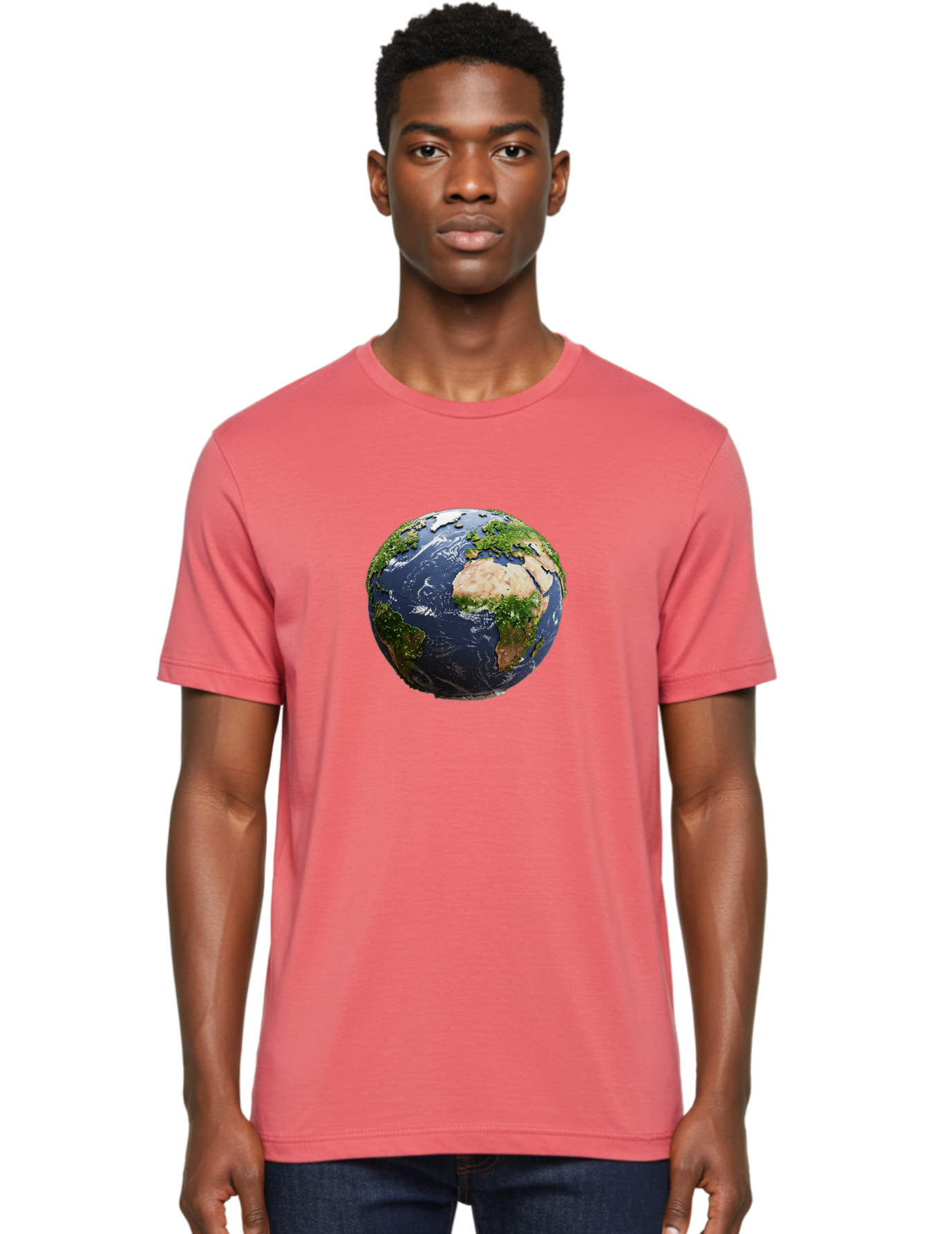 Globe-12 Men'S Graphic Tee, 100% Cotton, Comfortable Casual Summer Wear, Machine Washable, Globe Showing Africa, Europe, And Atlantic Ocean, Global View, Planet Earth, Continents, Oceans, Digital Rendering, 3D Visualization, World Map Baa741 4