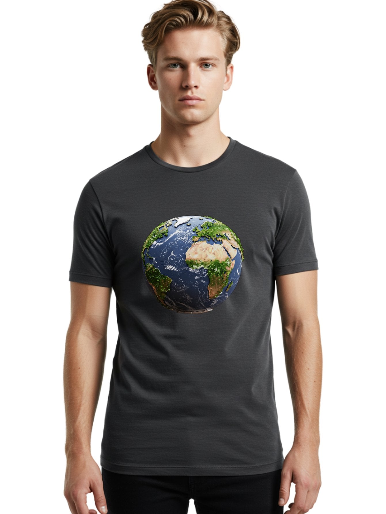 Globe-12 Men'S Graphic Tee, 100% Cotton, Comfortable Casual Summer Wear, Machine Washable, Globe Showing Africa, Europe, And Atlantic Ocean, Global View, Planet Earth, Continents, Oceans, Digital Rendering, 3D Visualization, World Map Baa741 24
