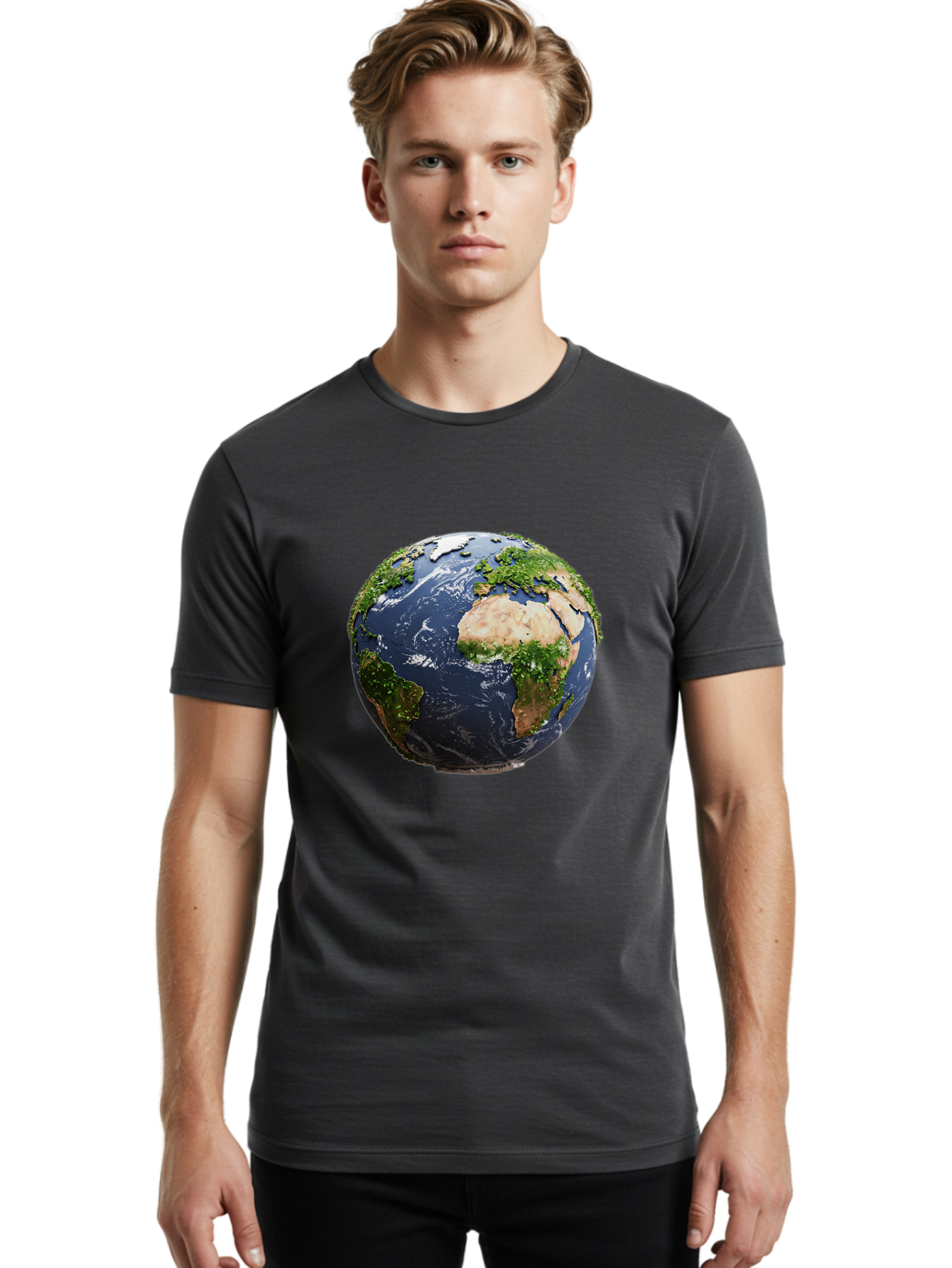 Globe-12 Men'S Graphic Tee, 100% Cotton, Comfortable Casual Summer Wear, Machine Washable, Globe Showing Africa, Europe, And Atlantic Ocean, Global View, Planet Earth, Continents, Oceans, Digital Rendering, 3D Visualization, World Map Baa741 14