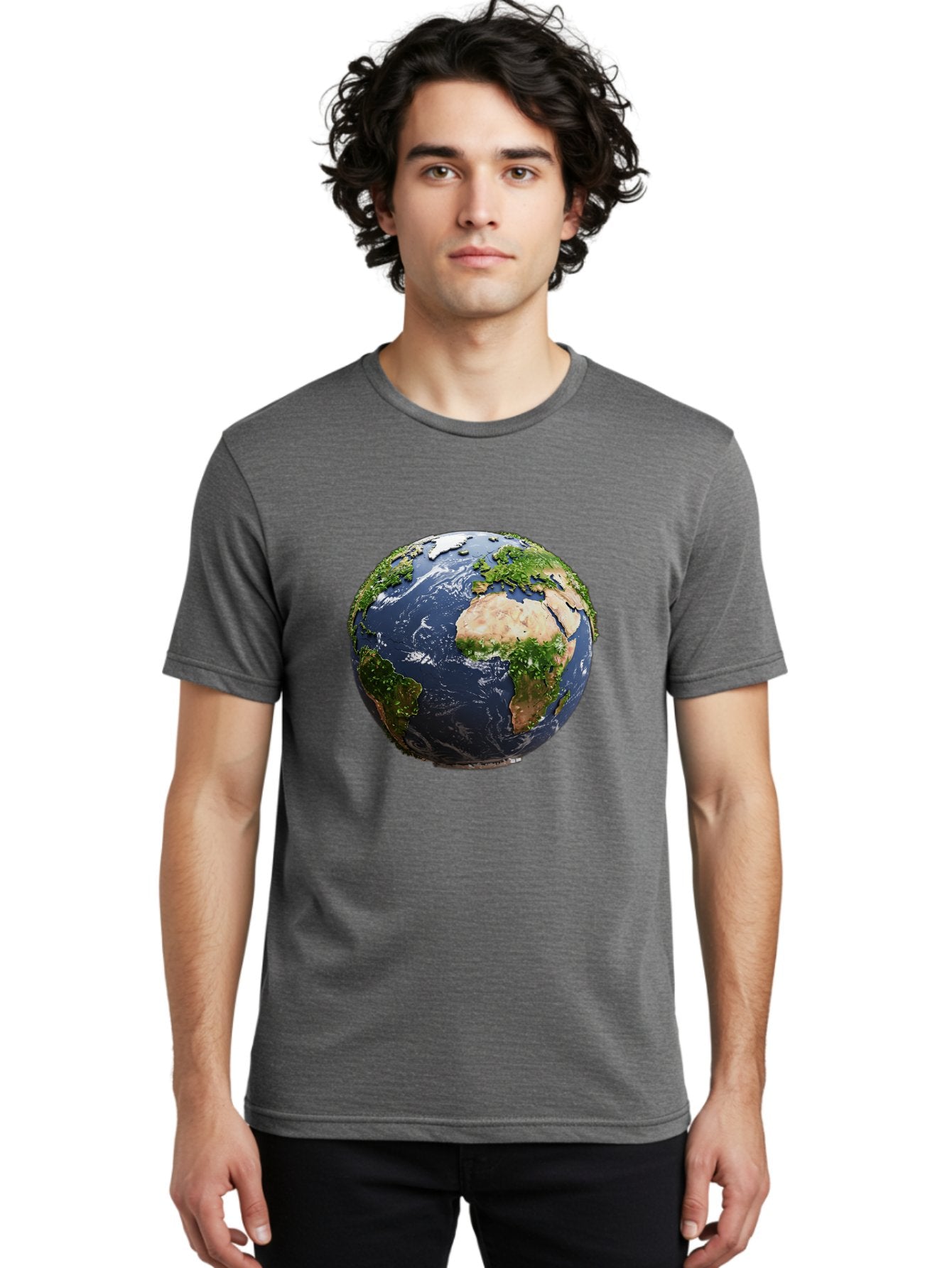 Globe-12 Men'S Graphic Tee, 100% Cotton, Comfortable Casual Summer Wear, Machine Washable, Globe Showing Africa, Europe, And Atlantic Ocean, Global View, Planet Earth, Continents, Oceans, Digital Rendering, 3D Visualization, World Map Baa741 23