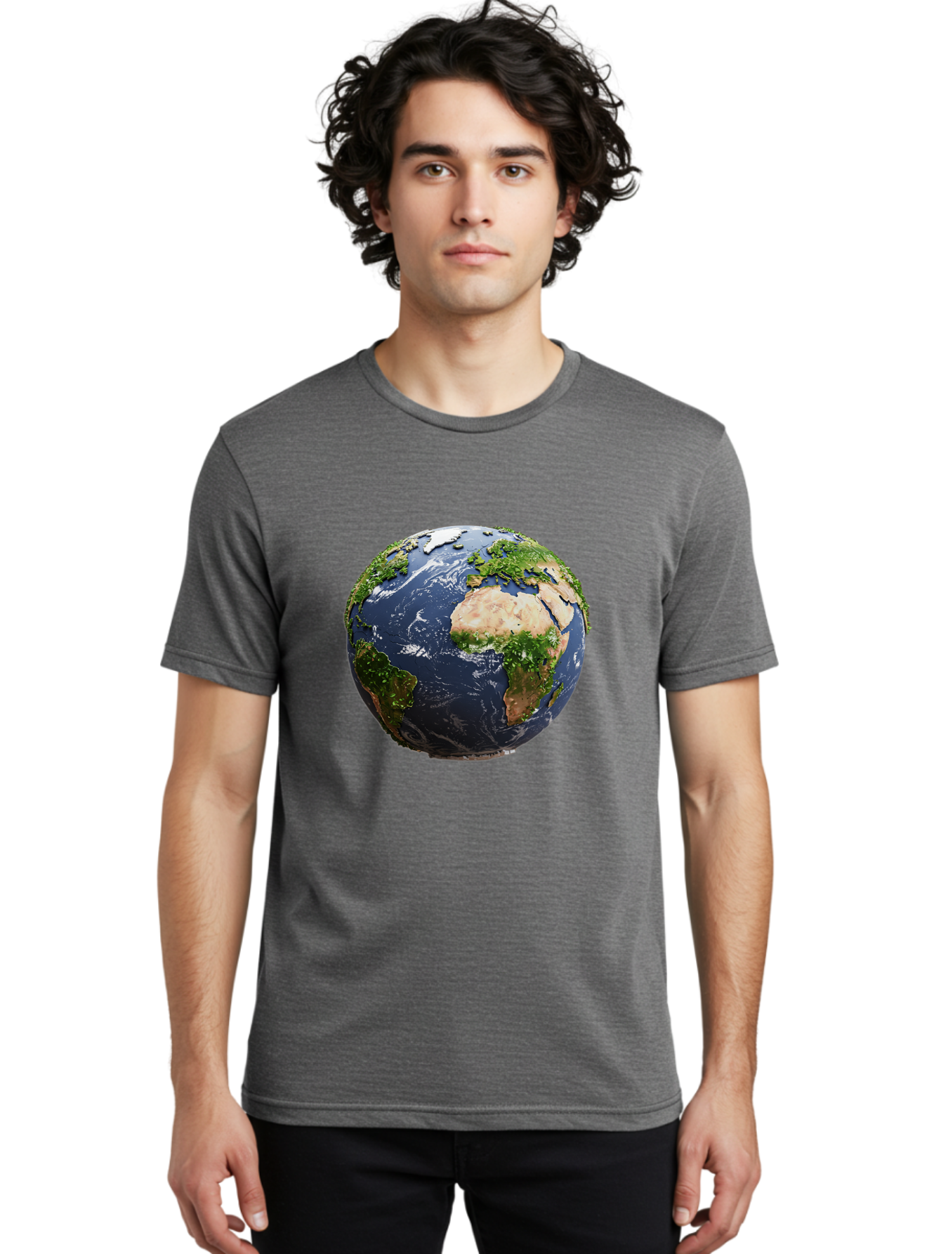 Globe-12 Men'S Graphic Tee, 100% Cotton, Comfortable Casual Summer Wear, Machine Washable, Globe Showing Africa, Europe, And Atlantic Ocean, Global View, Planet Earth, Continents, Oceans, Digital Rendering, 3D Visualization, World Map Baa741 16