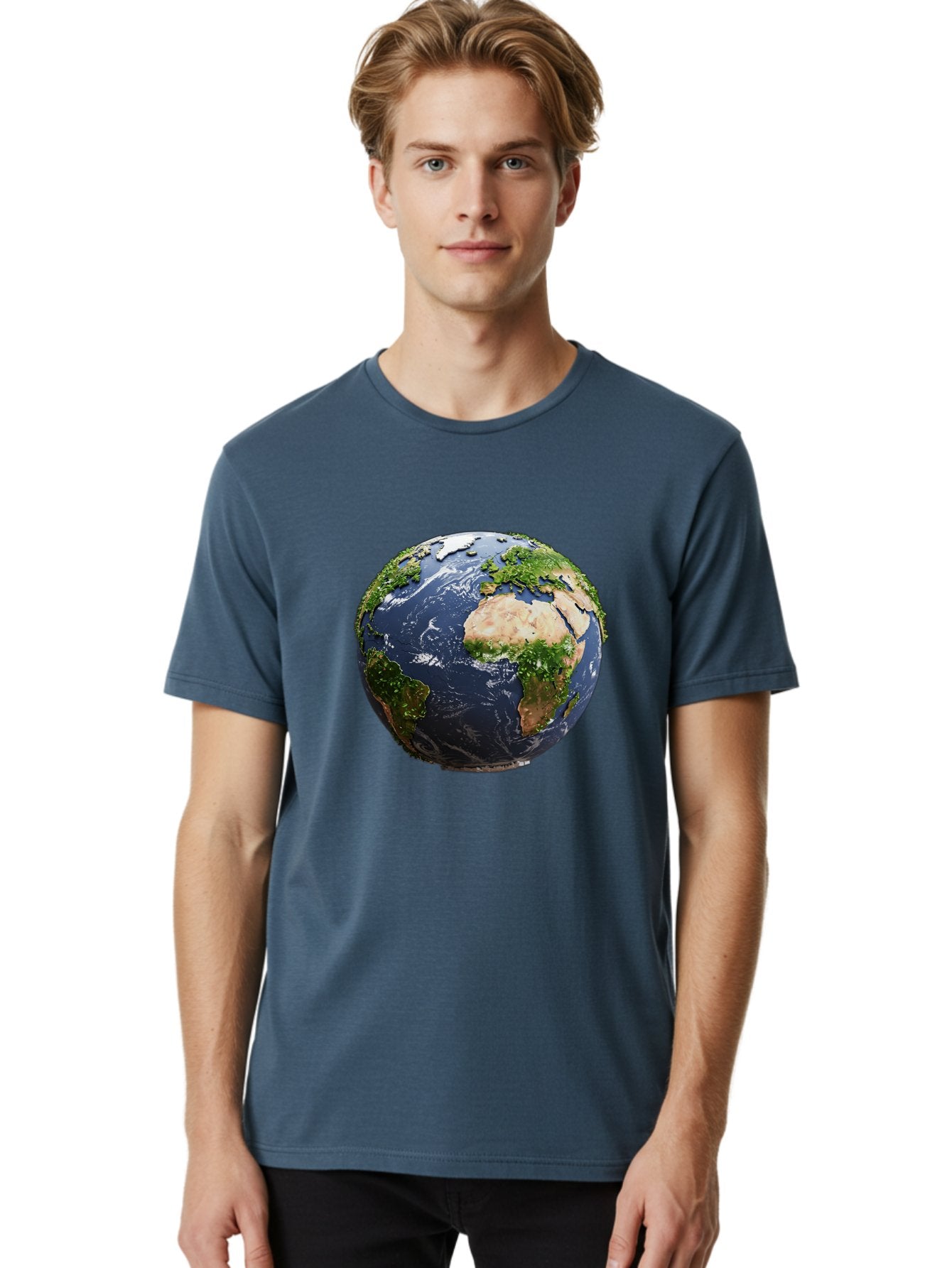 Globe-12 Men'S Graphic Tee, 100% Cotton, Comfortable Casual Summer Wear, Machine Washable, Globe Showing Africa, Europe, And Atlantic Ocean, Global View, Planet Earth, Continents, Oceans, Digital Rendering, 3D Visualization, World Map Baa741 17