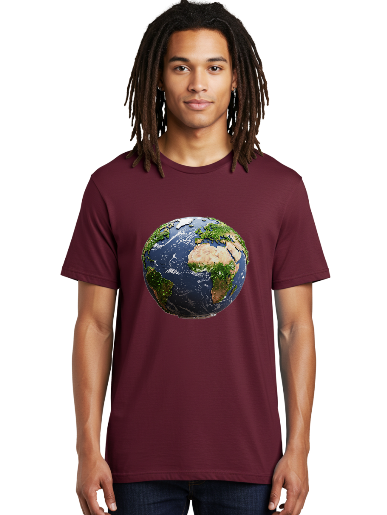 Globe-12 Men'S Graphic Tee, 100% Cotton, Comfortable Casual Summer Wear, Machine Washable, Globe Showing Africa, Europe, And Atlantic Ocean, Global View, Planet Earth, Continents, Oceans, Digital Rendering, 3D Visualization, World Map Baa741 24