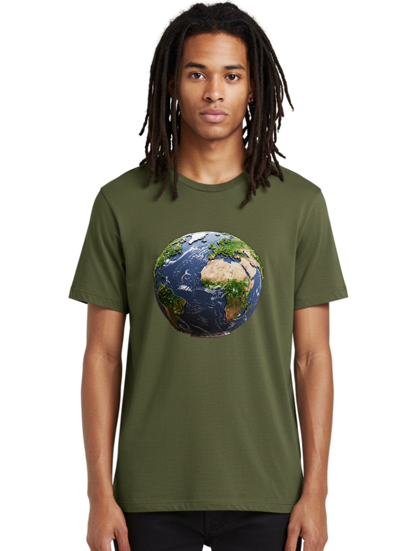 Globe-12 Men'S Graphic Tee, 100% Cotton, Comfortable Casual Summer Wear, Machine Washable, Globe Showing Africa, Europe, And Atlantic Ocean, Global View, Planet Earth, Continents, Oceans, Digital Rendering, 3D Visualization, World Map Baa741 25