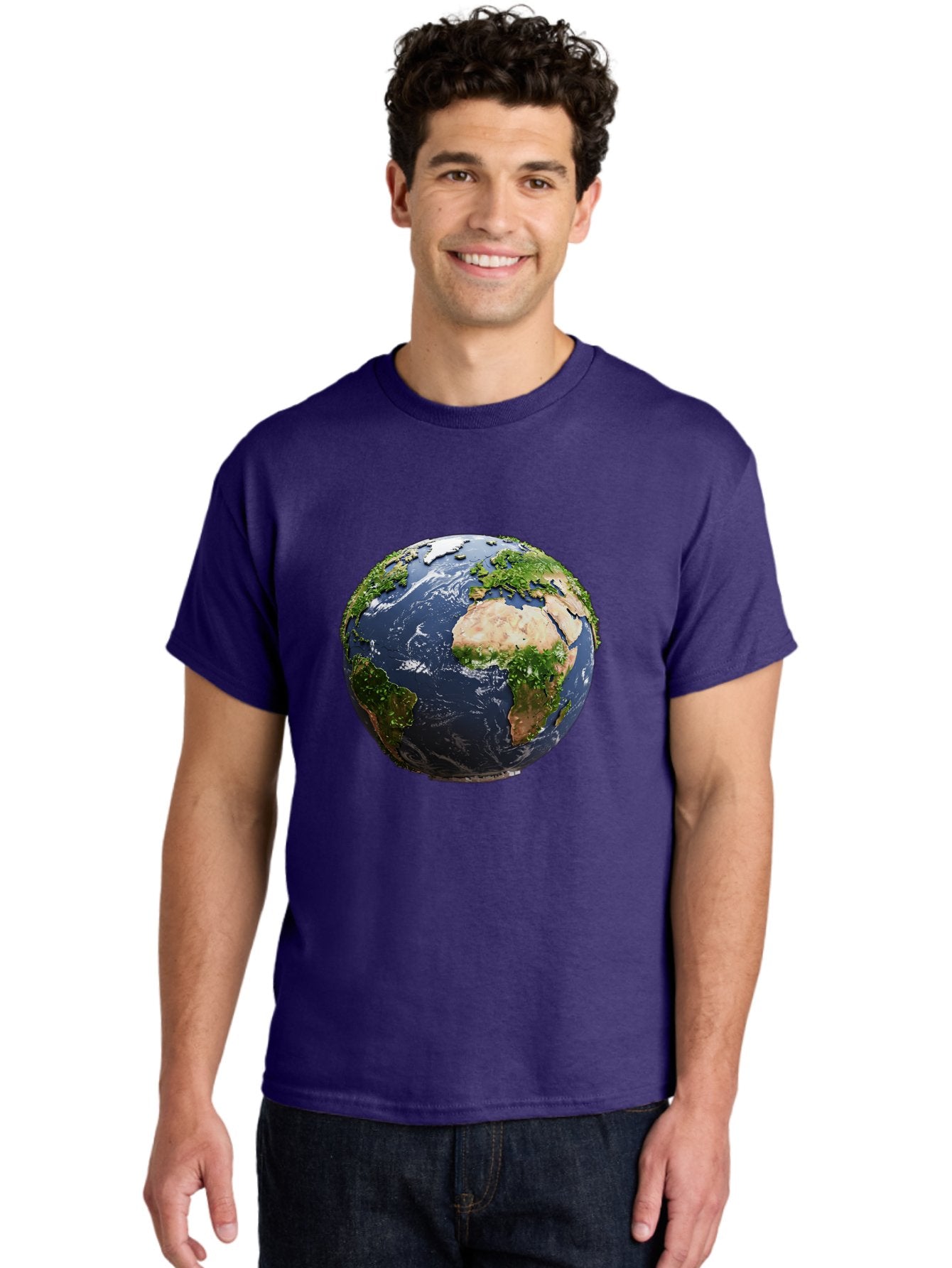 Globe-12 Men'S Graphic Tee, 100% Cotton, Comfortable Casual Summer Wear, Machine Washable, Globe Showing Africa, Europe, And Atlantic Ocean, Global View, Planet Earth, Continents, Oceans, Digital Rendering, 3D Visualization, World Map Baa741 19