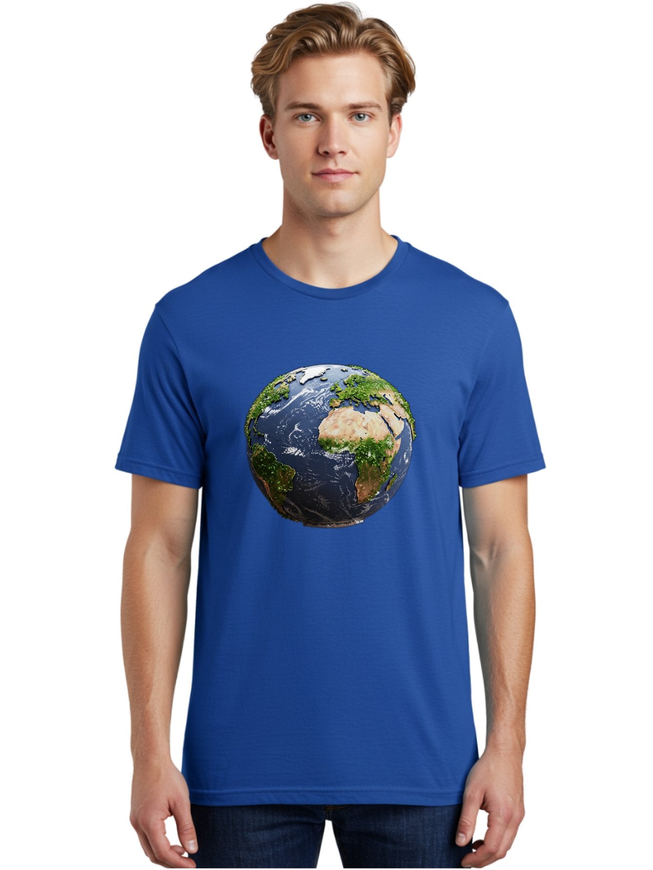 Globe-12 Men'S Graphic Tee, 100% Cotton, Comfortable Casual Summer Wear, Machine Washable, Globe Showing Africa, Europe, And Atlantic Ocean, Global View, Planet Earth, Continents, Oceans, Digital Rendering, 3D Visualization, World Map Baa741 30