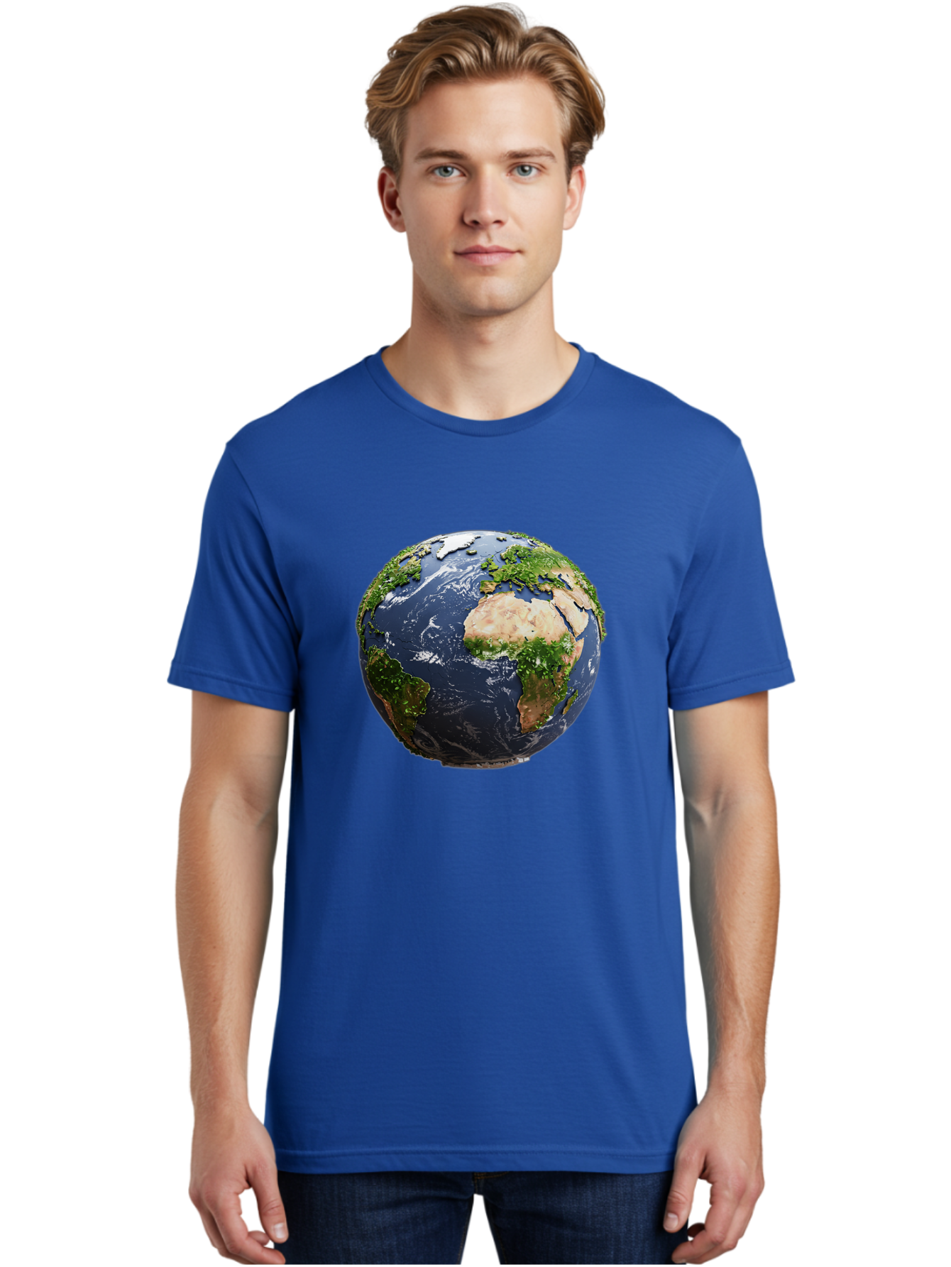 Globe-12 Men'S Graphic Tee, 100% Cotton, Comfortable Casual Summer Wear, Machine Washable, Globe Showing Africa, Europe, And Atlantic Ocean, Global View, Planet Earth, Continents, Oceans, Digital Rendering, 3D Visualization, World Map Baa741