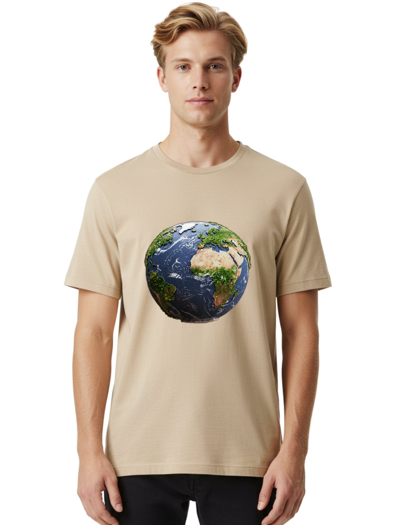 Globe-12 Men'S Graphic Tee, 100% Cotton, Comfortable Casual Summer Wear, Machine Washable, Globe Showing Africa, Europe, And Atlantic Ocean, Global View, Planet Earth, Continents, Oceans, Digital Rendering, 3D Visualization, World Map Baa741 26