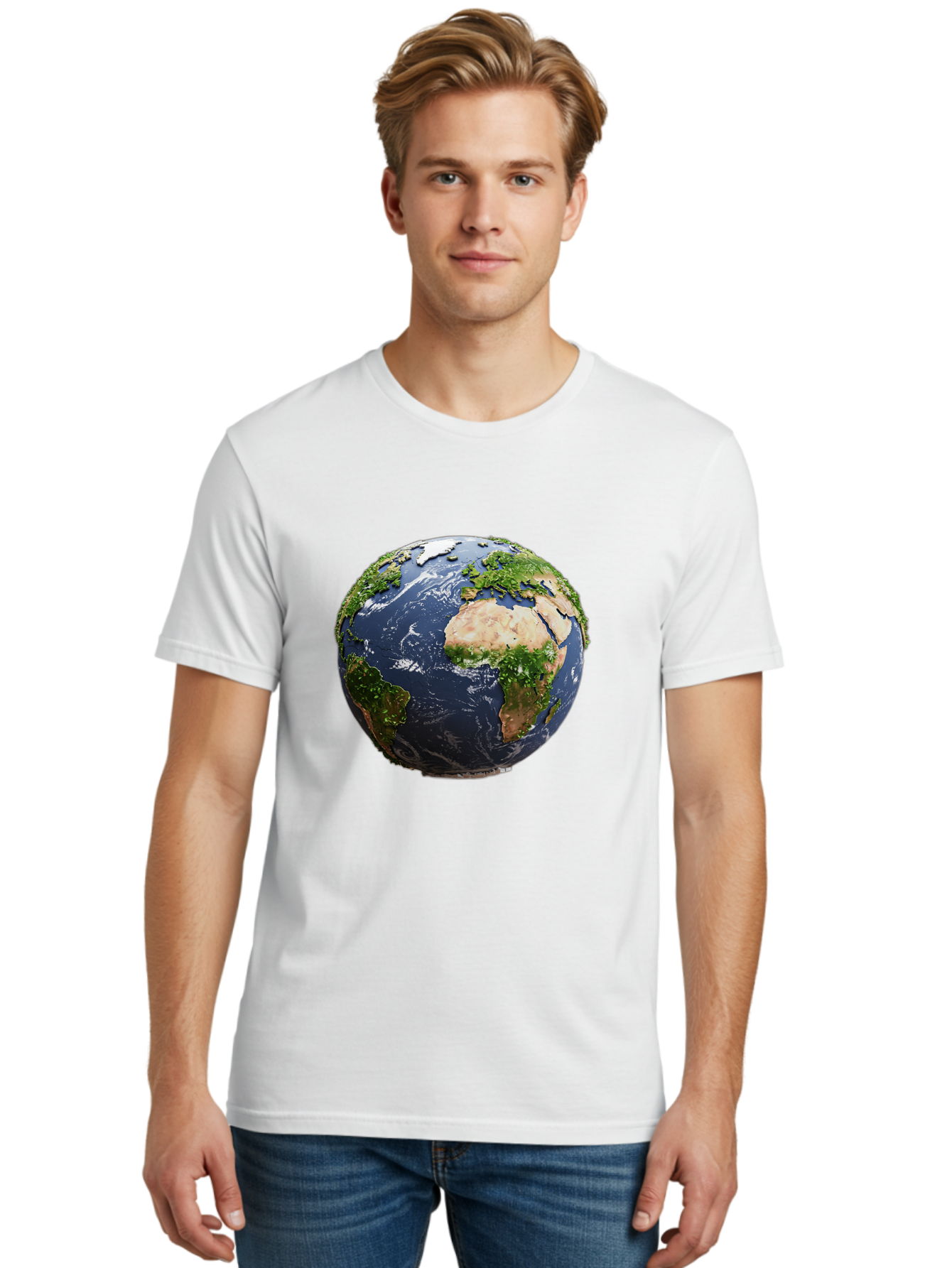 Globe-12 Men'S Graphic Tee, 100% Cotton, Comfortable Casual Summer Wear, Machine Washable, Globe Showing Africa, Europe, And Atlantic Ocean, Global View, Planet Earth, Continents, Oceans, Digital Rendering, 3D Visualization, World Map Baa741 8