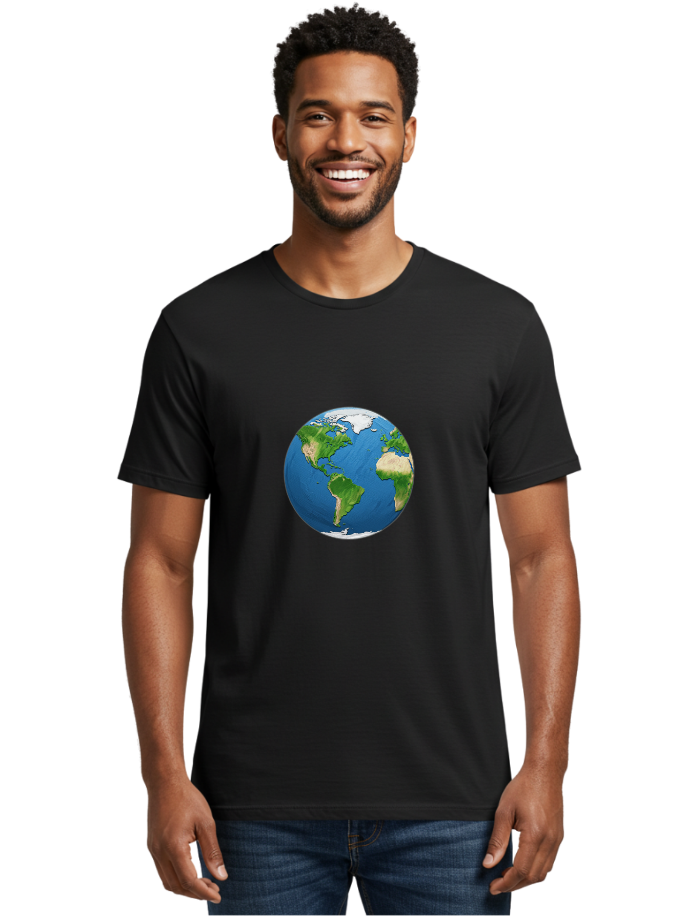 Globe-3 Men'S Graphic Tee, 100% Cotton, Comfortable Casual Summer Wear, Machine Washable, Globe Showing Americas And Africa, Planet Earth, 3D Rendering, Blue Oceans, Green Continents, Natural Resources, Global Unity, Earth From Space Baa743