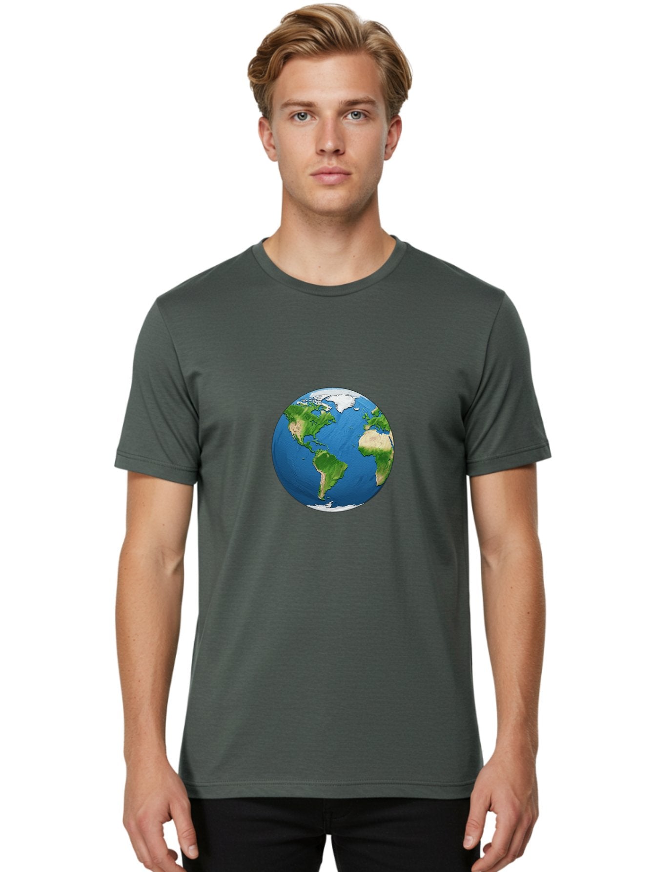 Globe-3 Men'S Graphic Tee, 100% Cotton, Comfortable Casual Summer Wear, Machine Washable, Globe Showing Americas And Africa, Planet Earth, 3D Rendering, Blue Oceans, Green Continents, Natural Resources, Global Unity, Earth From Space Baa743 24