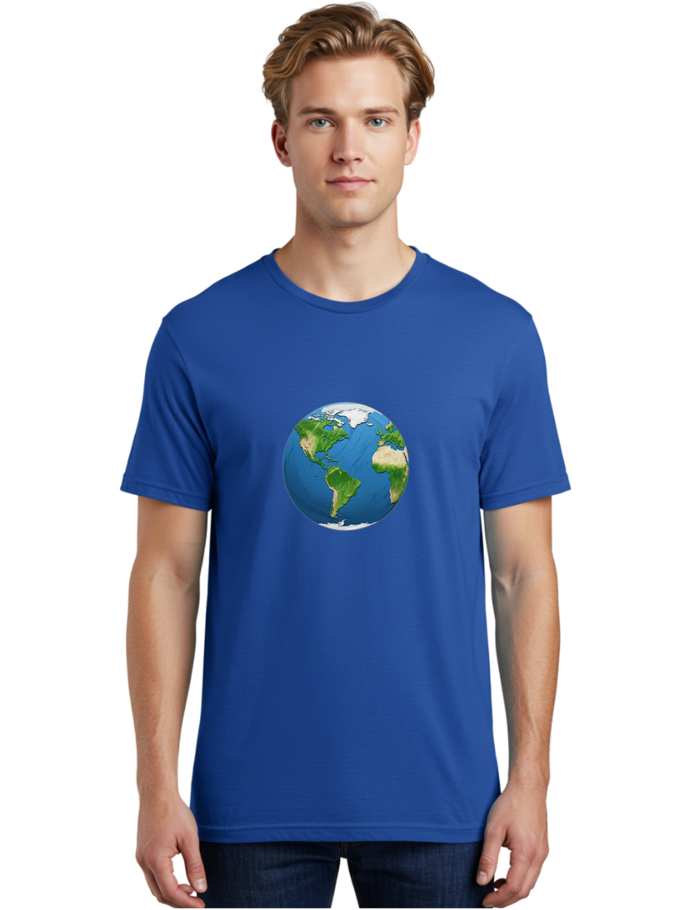 Globe-3 Men'S Graphic Tee, 100% Cotton, Comfortable Casual Summer Wear, Machine Washable, Globe Showing Americas And Africa, Planet Earth, 3D Rendering, Blue Oceans, Green Continents, Natural Resources, Global Unity, Earth From Space Baa743 22