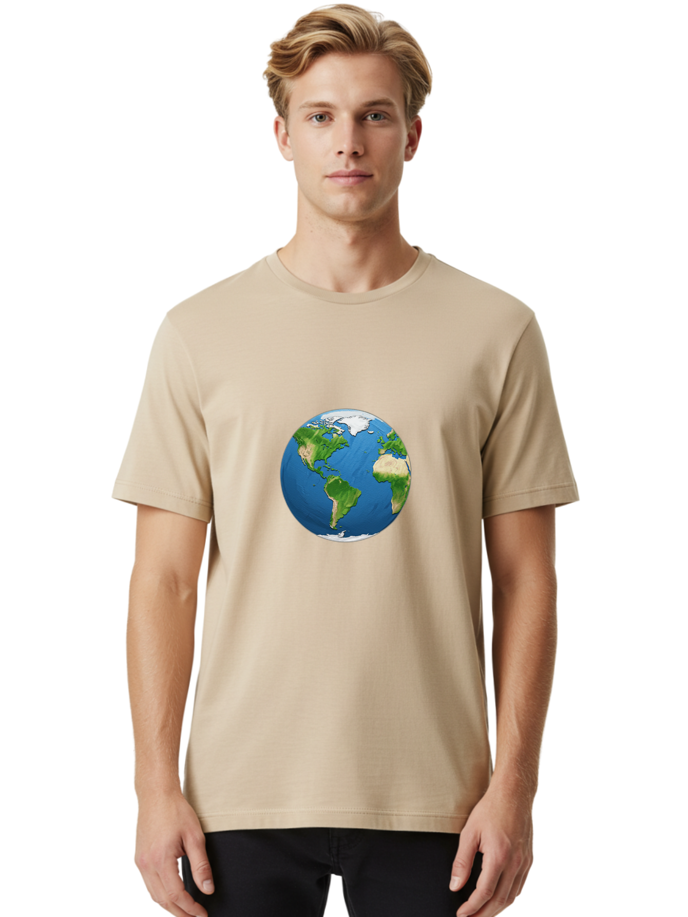 Globe-3 Men'S Graphic Tee, 100% Cotton, Comfortable Casual Summer Wear, Machine Washable, Globe Showing Americas And Africa, Planet Earth, 3D Rendering, Blue Oceans, Green Continents, Natural Resources, Global Unity, Earth From Space Baa743 24
