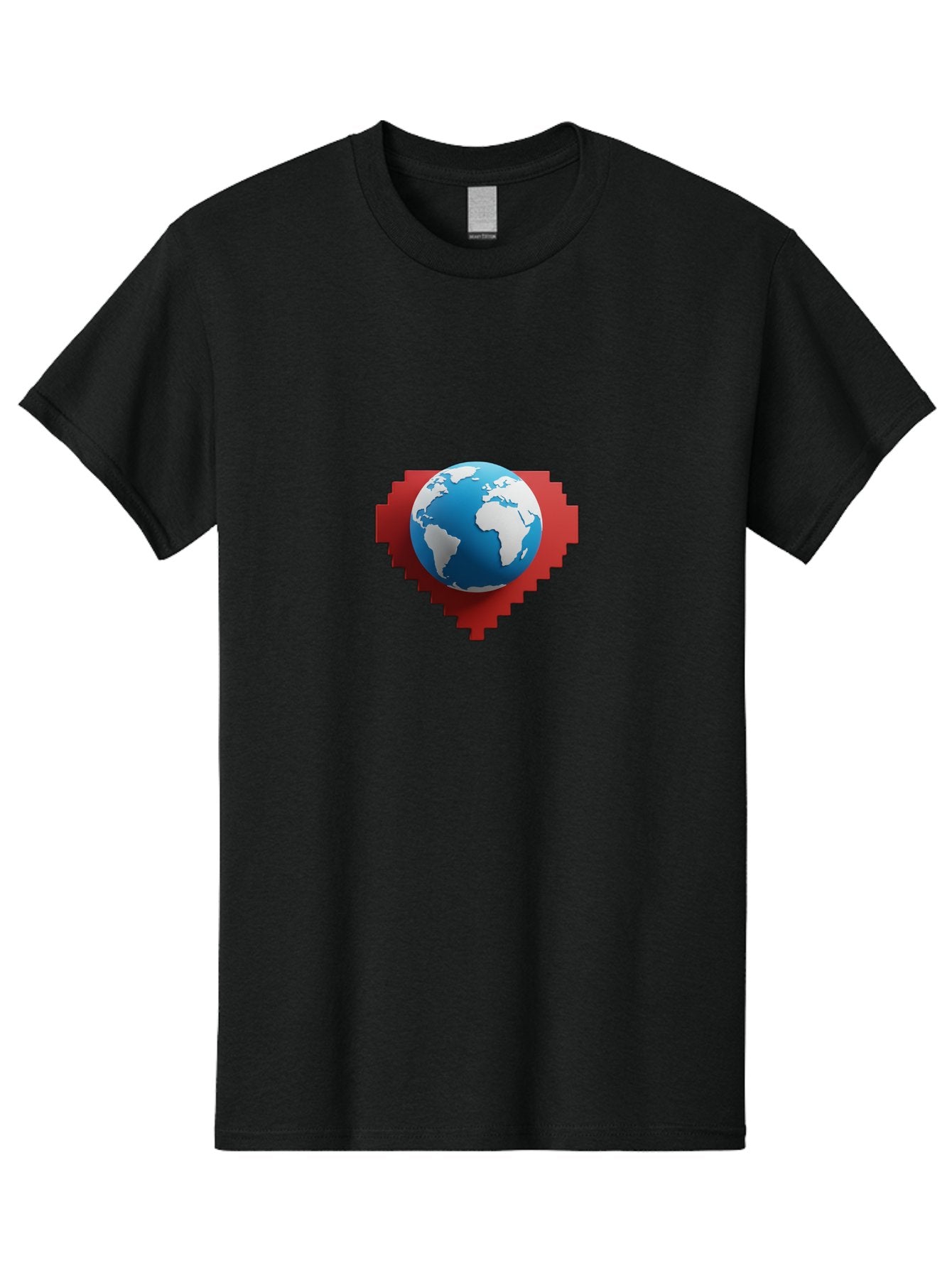 Globe-4 Men'S Graphic Tee, 100% Cotton, Comfortable Casual Summer Wear, Machine Washable, Globe Centered On Red Heart, Global Unity, Love For Earth, World Harmony, Digital Illustration, 3D Globe, Heart Shape, International Cooperation, Baa744 5
