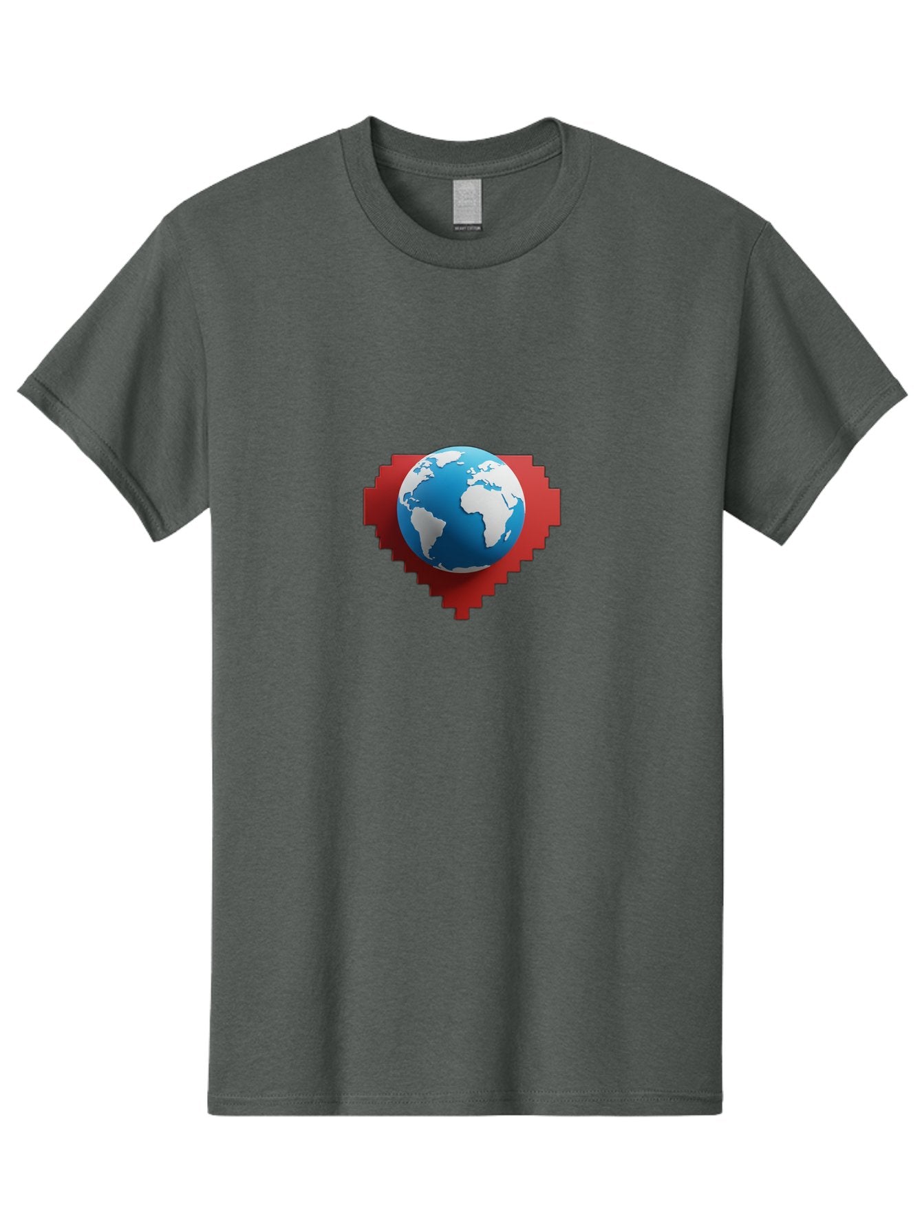 Globe-4 Men'S Graphic Tee, 100% Cotton, Comfortable Casual Summer Wear, Machine Washable, Globe Centered On Red Heart, Global Unity, Love For Earth, World Harmony, Digital Illustration, 3D Globe, Heart Shape, International Cooperation, Baa744 10