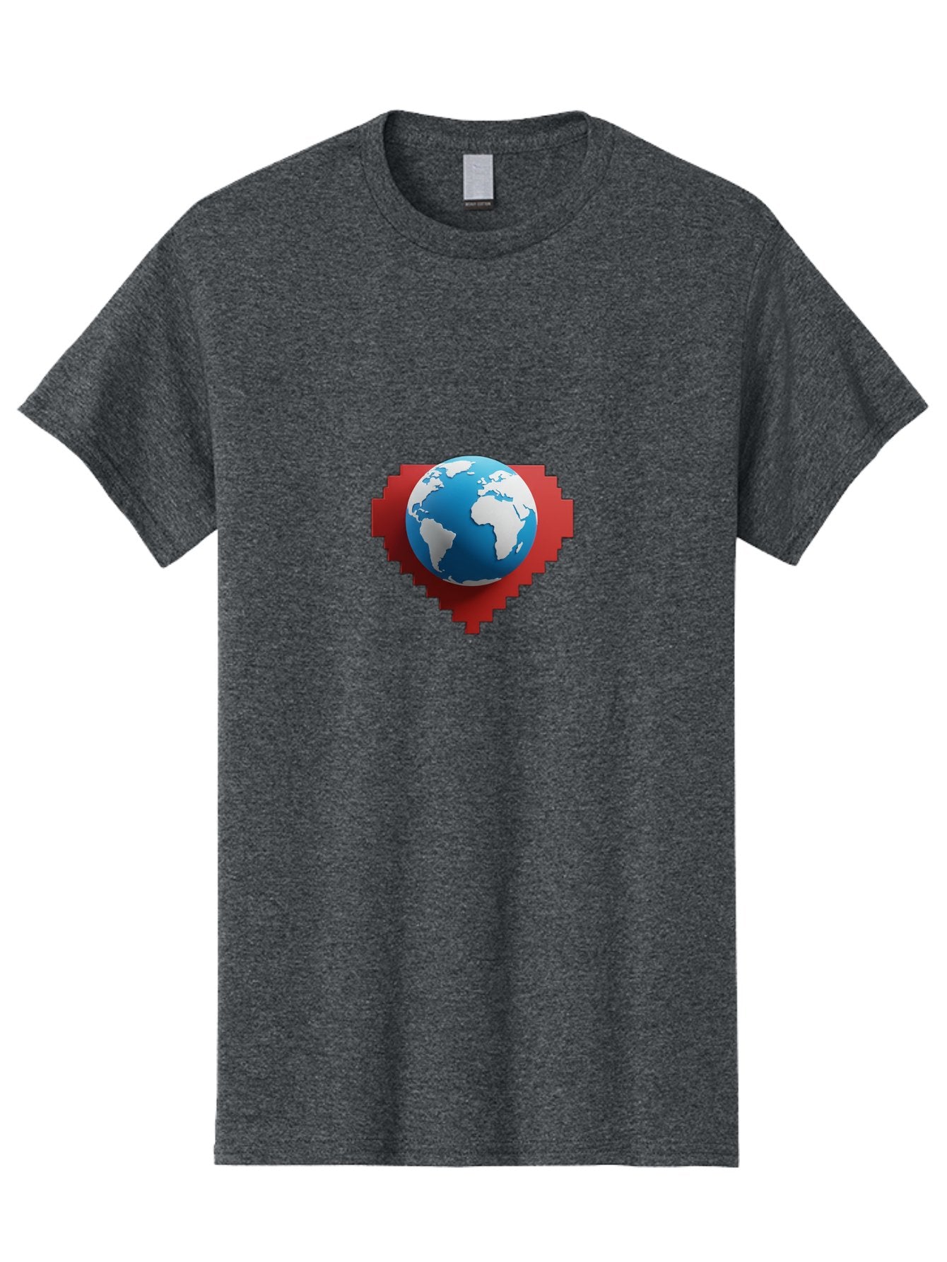Globe-4 Men'S Graphic Tee, 100% Cotton, Comfortable Casual Summer Wear, Machine Washable, Globe Centered On Red Heart, Global Unity, Love For Earth, World Harmony, Digital Illustration, 3D Globe, Heart Shape, International Cooperation, Baa744 4