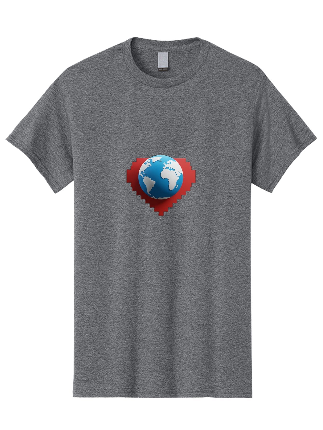 Globe-4 Men'S Graphic Tee, 100% Cotton, Comfortable Casual Summer Wear, Machine Washable, Globe Centered On Red Heart, Global Unity, Love For Earth, World Harmony, Digital Illustration, 3D Globe, Heart Shape, International Cooperation, Baa744 14