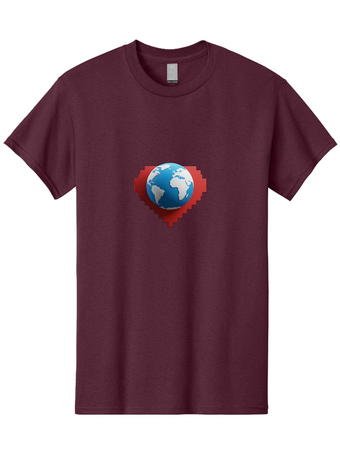 Globe-4 Men'S Graphic Tee, 100% Cotton, Comfortable Casual Summer Wear, Machine Washable, Globe Centered On Red Heart, Global Unity, Love For Earth, World Harmony, Digital Illustration, 3D Globe, Heart Shape, International Cooperation, Baa744 12