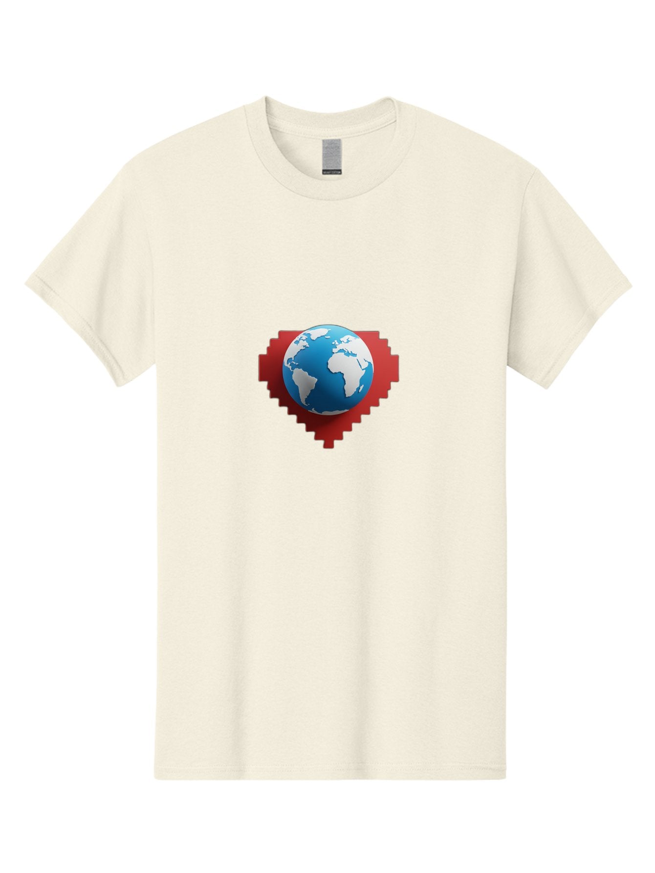 Globe-4 Men'S Graphic Tee, 100% Cotton, Comfortable Casual Summer Wear, Machine Washable, Globe Centered On Red Heart, Global Unity, Love For Earth, World Harmony, Digital Illustration, 3D Globe, Heart Shape, International Cooperation, Baa744 3