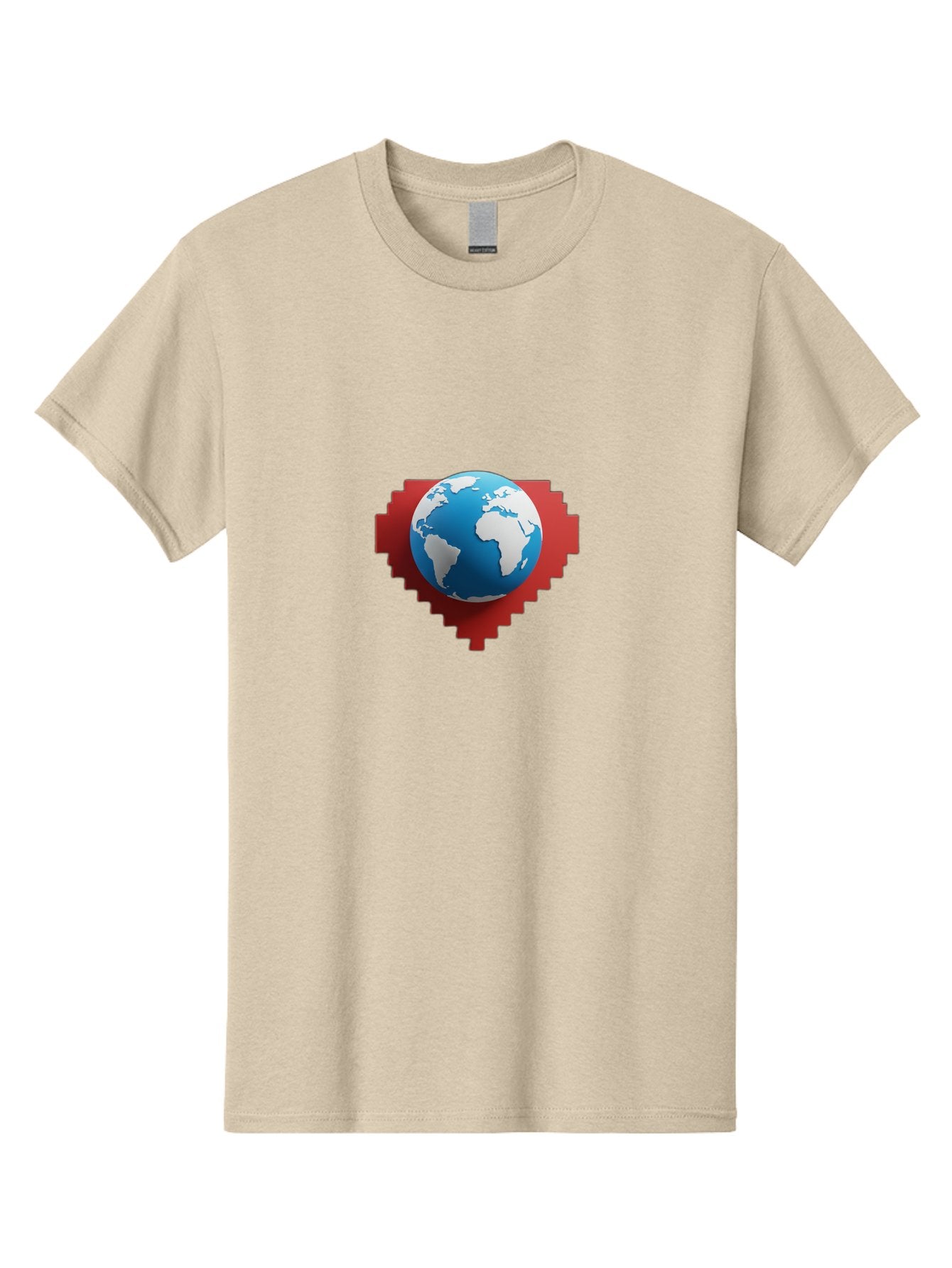 Globe-4 Men'S Graphic Tee, 100% Cotton, Comfortable Casual Summer Wear, Machine Washable, Globe Centered On Red Heart, Global Unity, Love For Earth, World Harmony, Digital Illustration, 3D Globe, Heart Shape, International Cooperation, Baa744 11