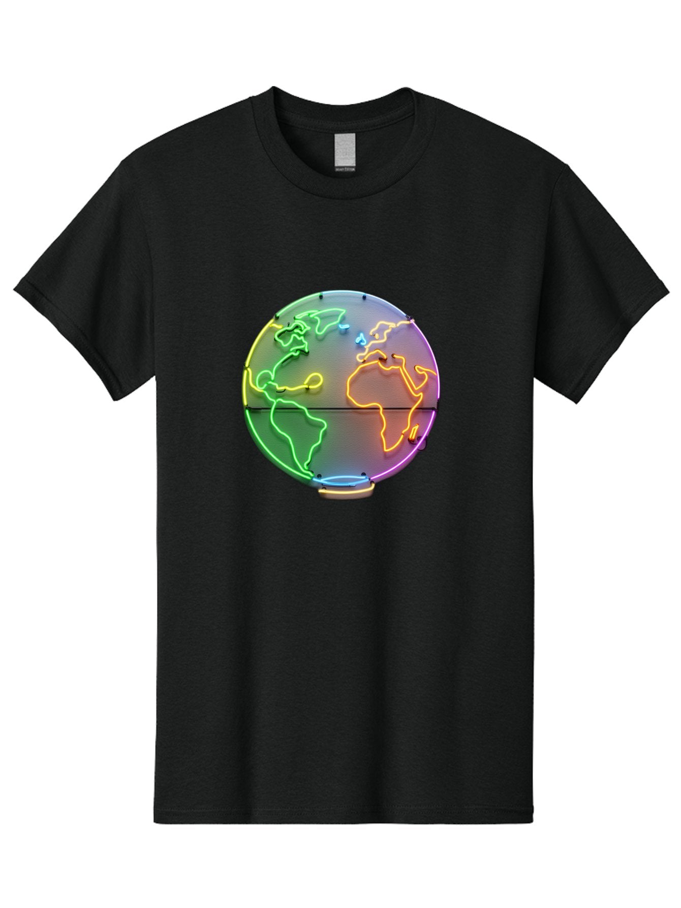 Globe-6 Men'S Graphic Tee, 100% Cotton, Comfortable Casual Summer Wear, Machine Washable, Neon Globe, World Map, Colorful Signage, Led Light Art, Global Navigation, Earth Signage, Colorful Decoration, Neon Lights Baa746 8