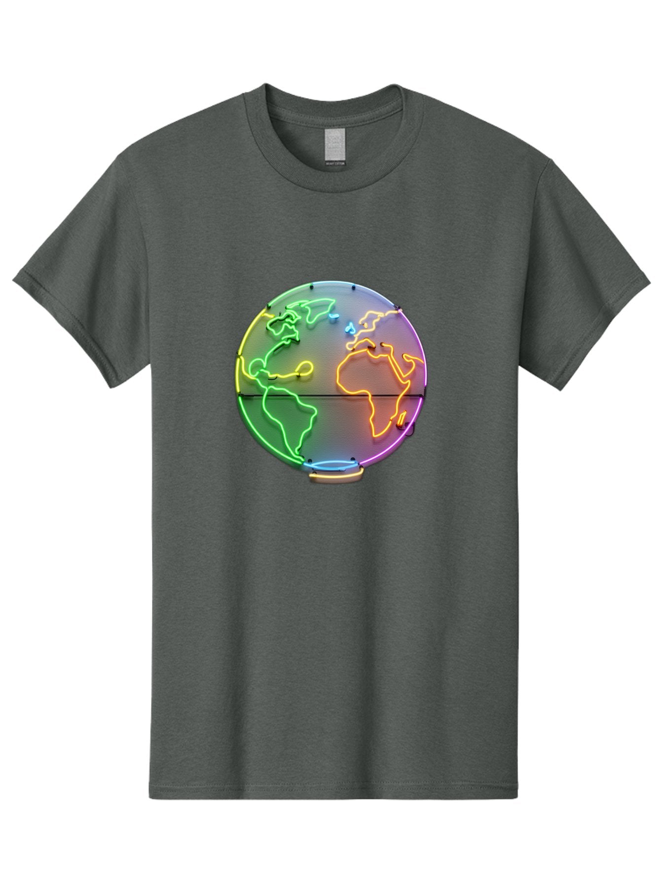 Globe-6 Men'S Graphic Tee, 100% Cotton, Comfortable Casual Summer Wear, Machine Washable, Neon Globe, World Map, Colorful Signage, Led Light Art, Global Navigation, Earth Signage, Colorful Decoration, Neon Lights Baa746 9
