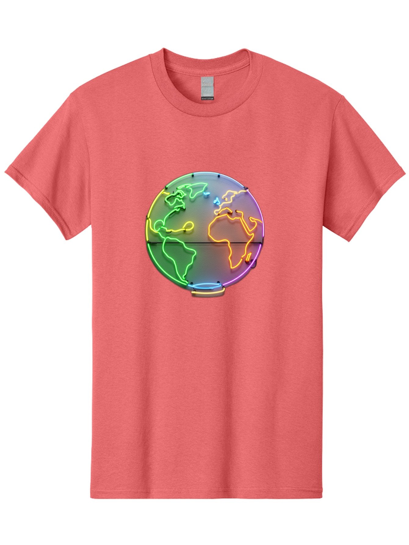 Globe-6 Men'S Graphic Tee, 100% Cotton, Comfortable Casual Summer Wear, Machine Washable, Neon Globe, World Map, Colorful Signage, Led Light Art, Global Navigation, Earth Signage, Colorful Decoration, Neon Lights Baa746 11