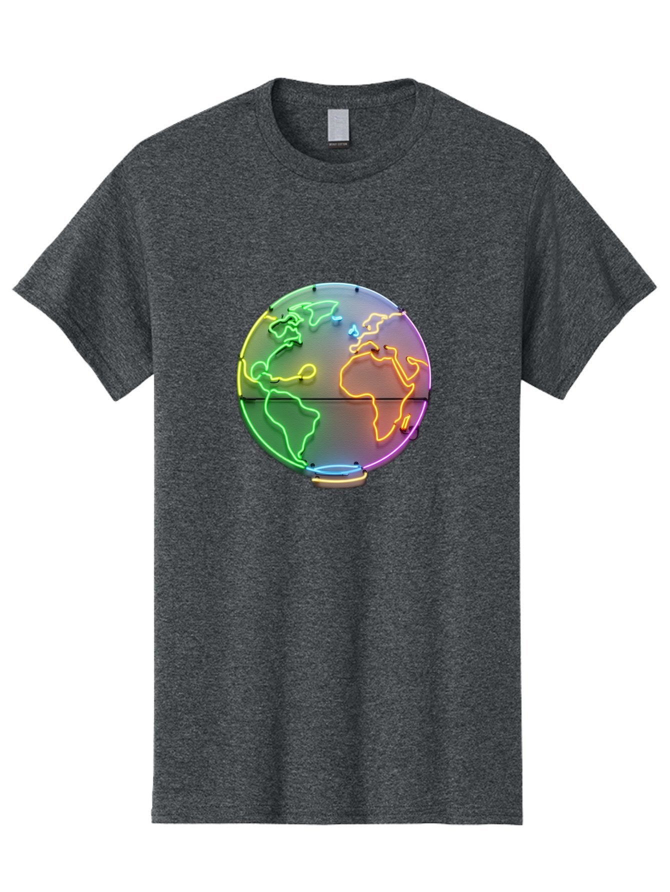 Globe-6 Men'S Graphic Tee, 100% Cotton, Comfortable Casual Summer Wear, Machine Washable, Neon Globe, World Map, Colorful Signage, Led Light Art, Global Navigation, Earth Signage, Colorful Decoration, Neon Lights Baa746 10