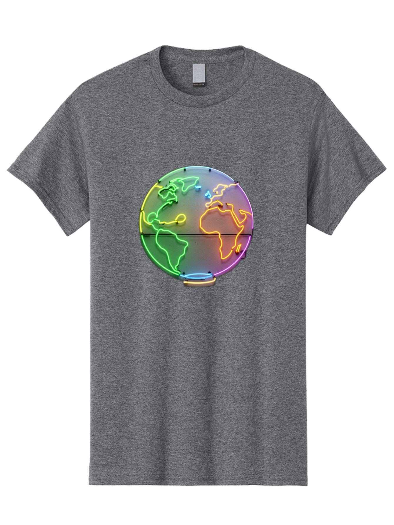 Globe-6 Men'S Graphic Tee, 100% Cotton, Comfortable Casual Summer Wear, Machine Washable, Neon Globe, World Map, Colorful Signage, Led Light Art, Global Navigation, Earth Signage, Colorful Decoration, Neon Lights Baa746 6